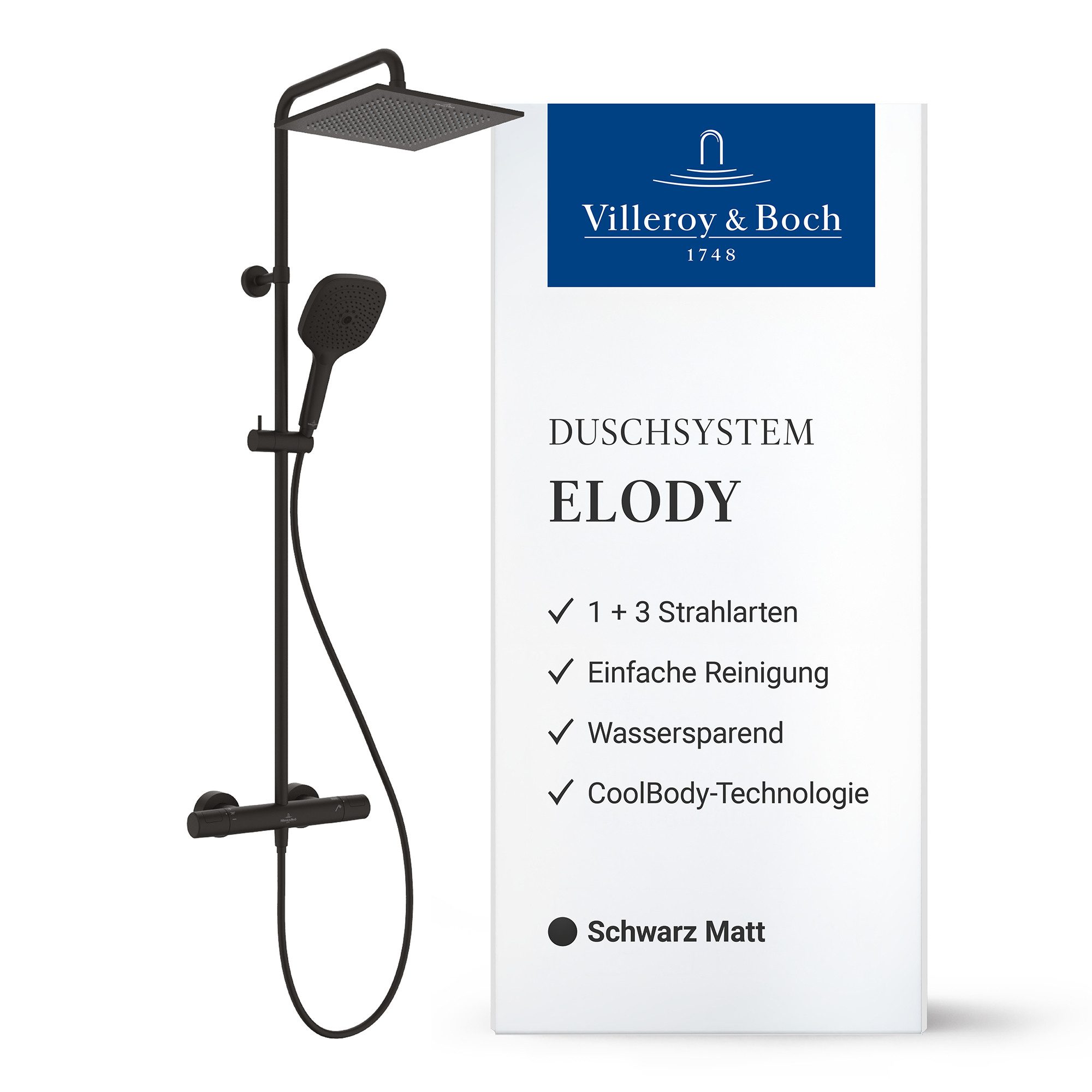 Villeroy & Boch Duschsystem Elody, Wasser- & Energiesparend, CoolBody-Technologie, Einfache Reinigung