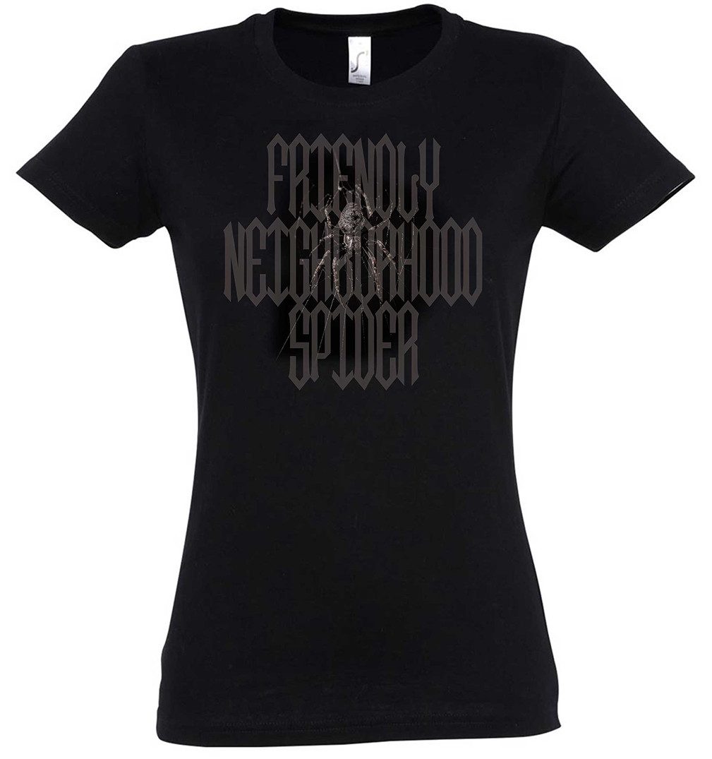 Urban Backwoods Print-Shirt Friendly Neighborhood Spider Damen T-Shirt Spinne Vogelspinne Black (1-tlg) Gothic Widow Schwarze Witwe