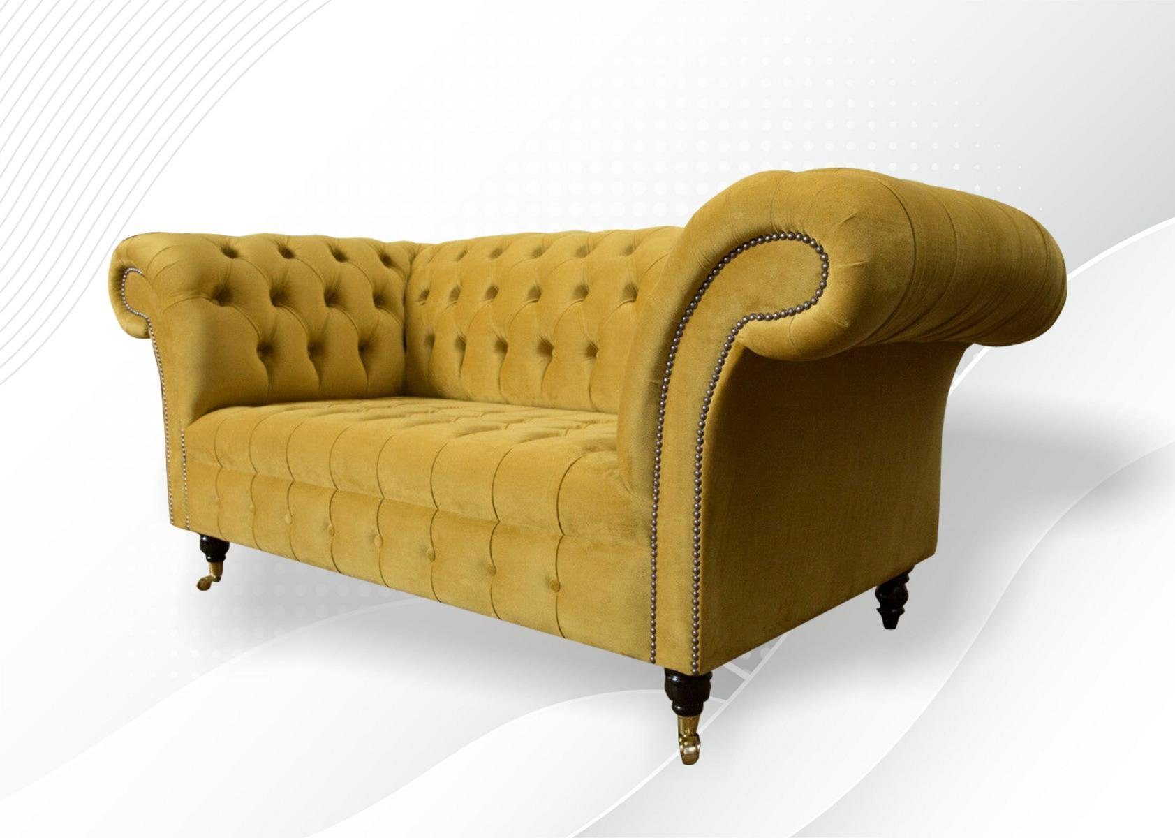 JVmoebel Chesterfield-Sofa, Sofa 2 Sitzer Design Sofas Polster Moderne Sitz Stoff Gelb