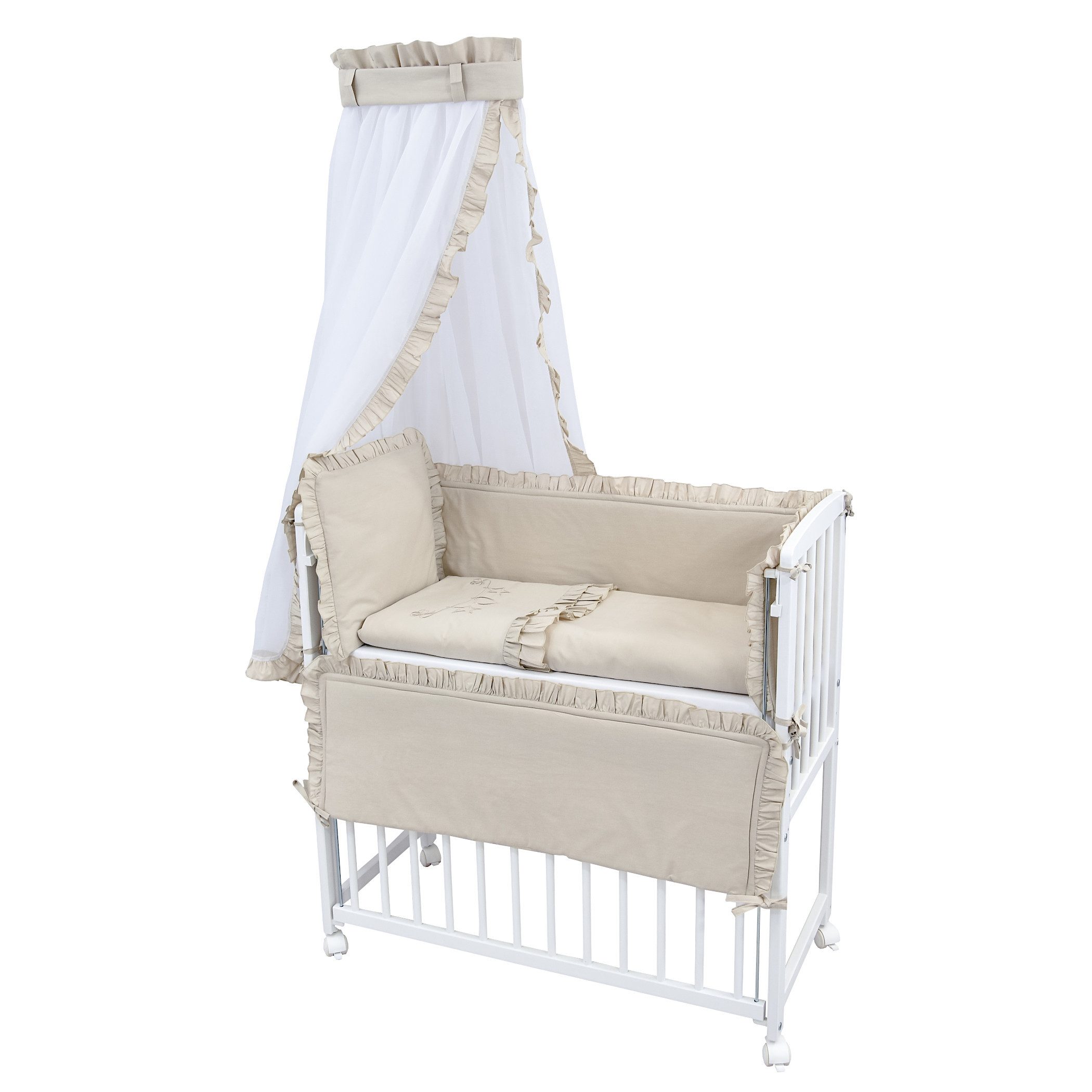 Baby-Delux Beistellbett Babybett Royal Beige Rüsche, Stillbett 90x40 weiß h günstig online kaufen