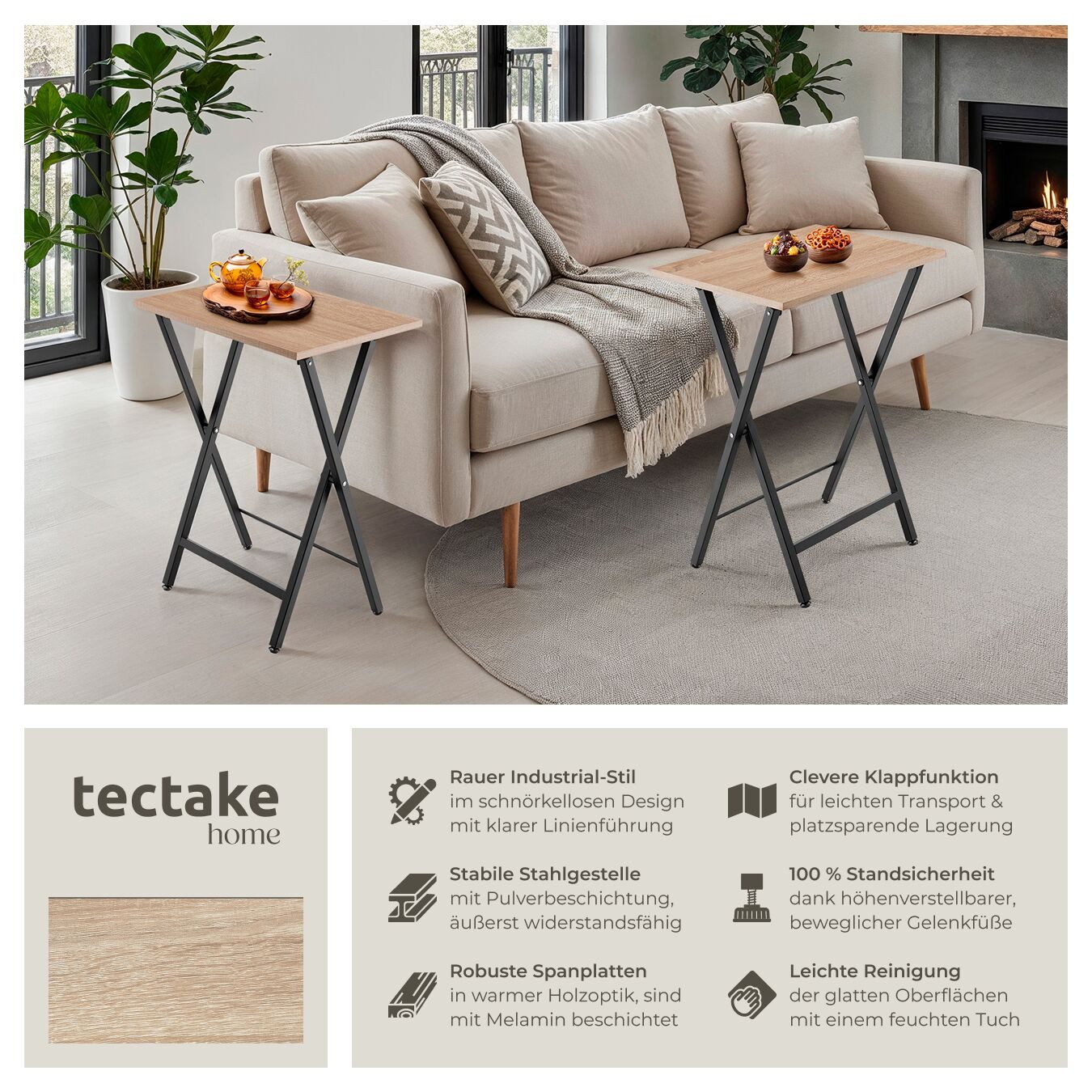 tectake Beistelltisch 2er Set Beistelltische (2-St., 2 tlg), Zwei klappbare günstig online kaufen