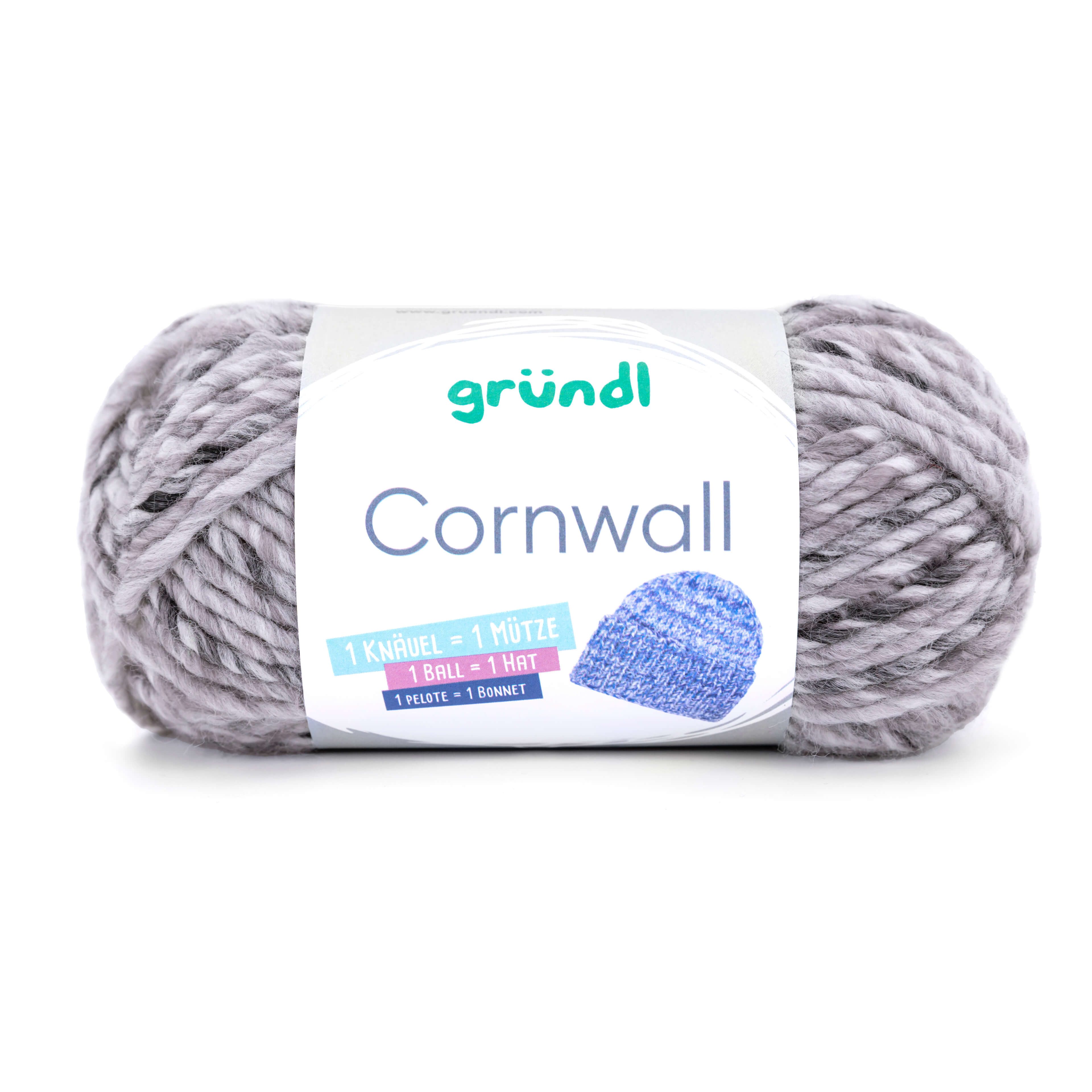 Gründl Wolle Cornwall zum Stricken und Häkeln, 150g Häkelwolle, 145,00 m (Mützenwolle, Strickwolle, Strickgarn, Handstrickgarn, mit Anleitung in der Banderole, 1 Knäuel = 1 Mütze), 80% Polyacryl, 20% Wolle