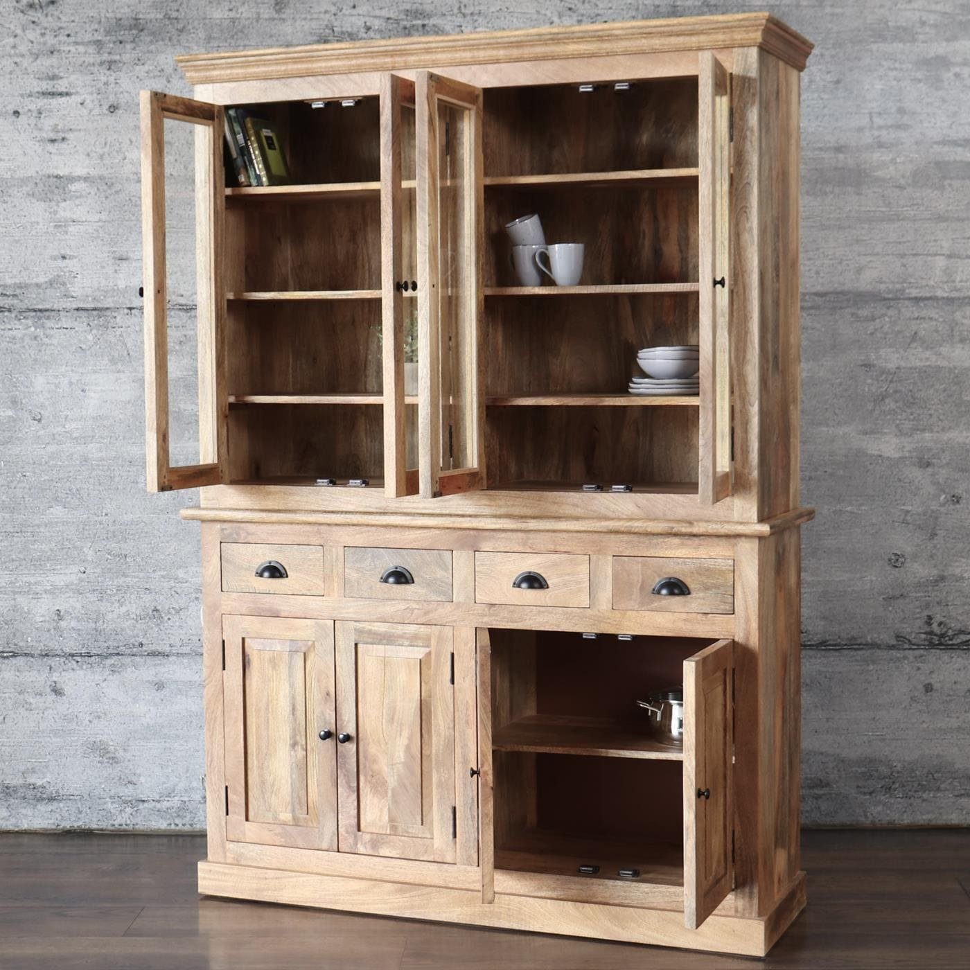 baario Buffet Schrank MURET Buffet braun Geschirrschrank Vitrine massiv Mangoholz Landhaus