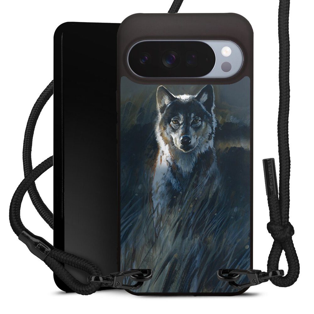 DeinDesign Handyhülle Wolf Natur Malerei Wolf 2, Google Pixel 10 Pro XL Premium Handykette Hülle mit Band