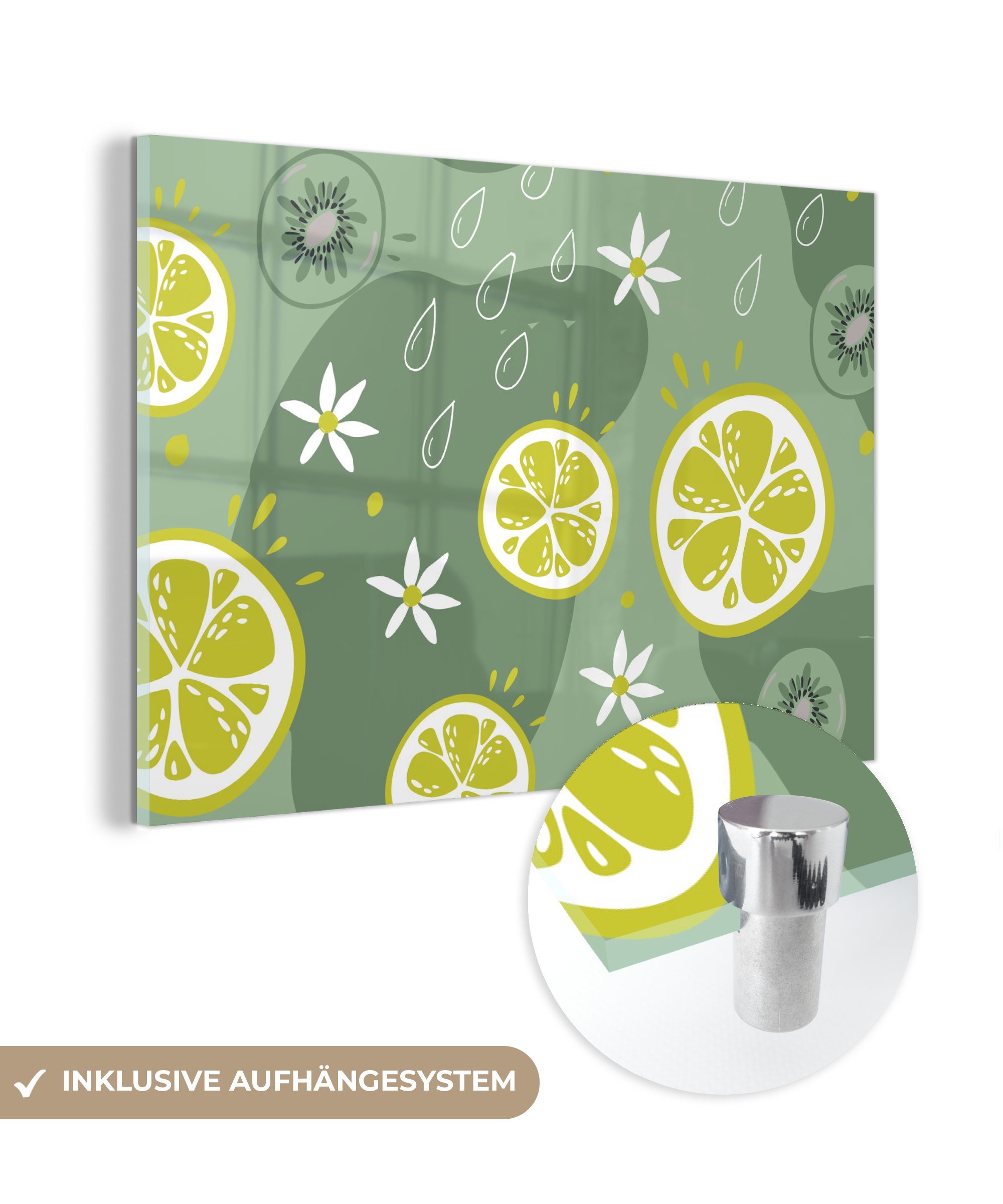 & MuchoWow Schlafzimmer - Sommer Kiwi Blumen, St), Zitrusfrüchte Wohnzimmer - Acrylglasbild Acrylglasbilder (1 -