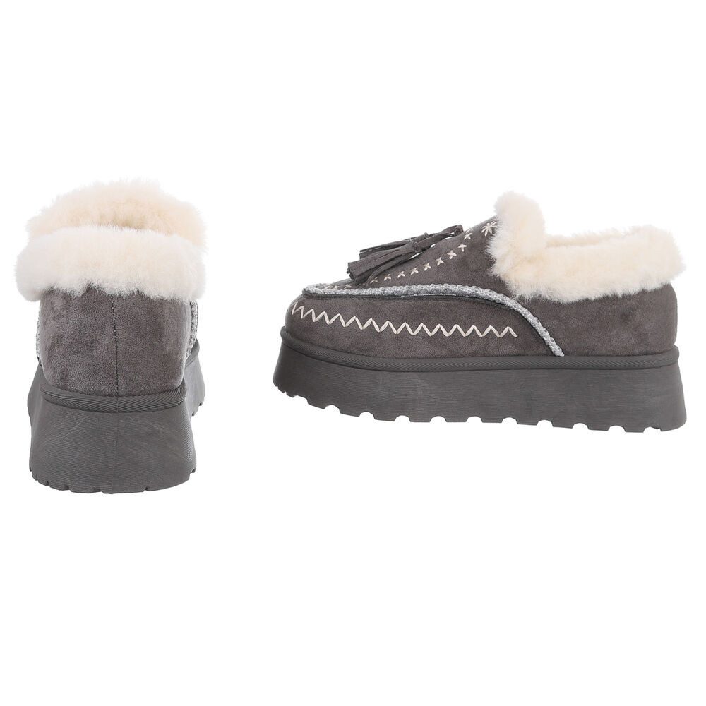 Ital-Design Damen Slipper mit Plateau und Quasten für Freizeitkomfort Snowboots (90542833) Flach Stiefeletten in Grau