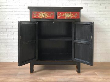 OPIUM OUTLET Kommode Sideboard Schrank Hochzeitsschrank Hoch-Kommode, Breite 85 cm; Tiefe 46 cm; Höhe 112 cm; komplett montiert, asiatisch orientalisch chinesisch, Landhaus-Stil, Vintage Shabby-Chic, Asia Möbel aus Holz