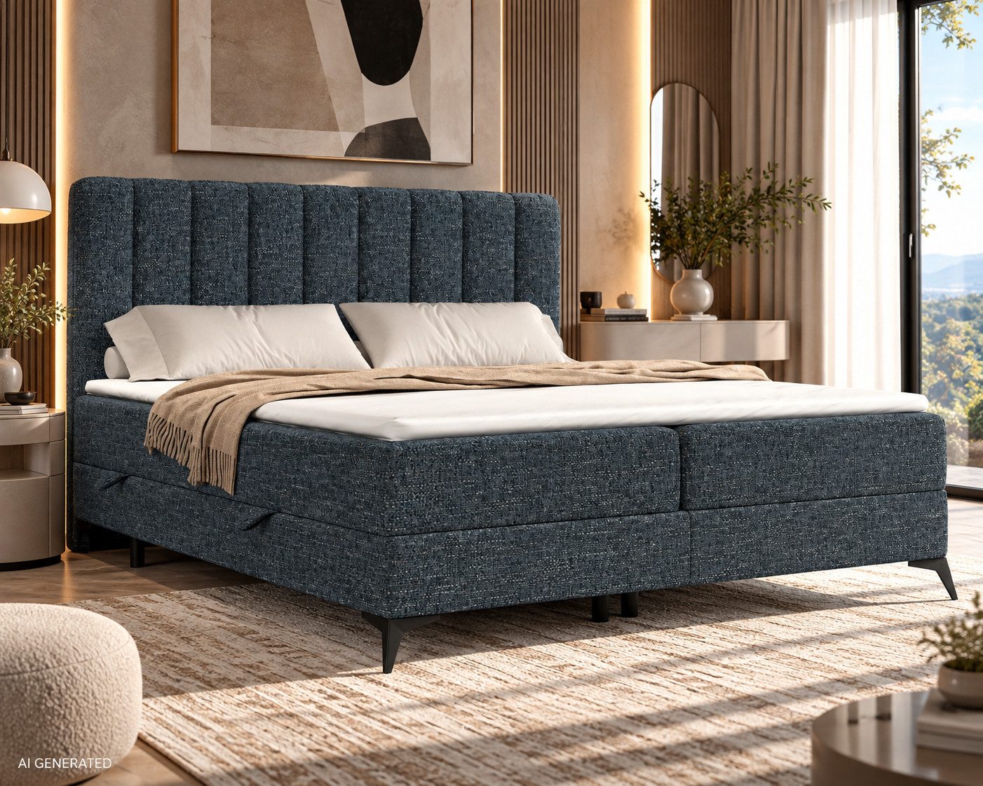 Maison de Rêve Boxbett mit Bettkasten Aggaz (Matratze, Stauraum, Kopfteil, Topper), Boxspringbett mit Taschenmatratze H3, Doppelbett, inkl. Visco-Topper