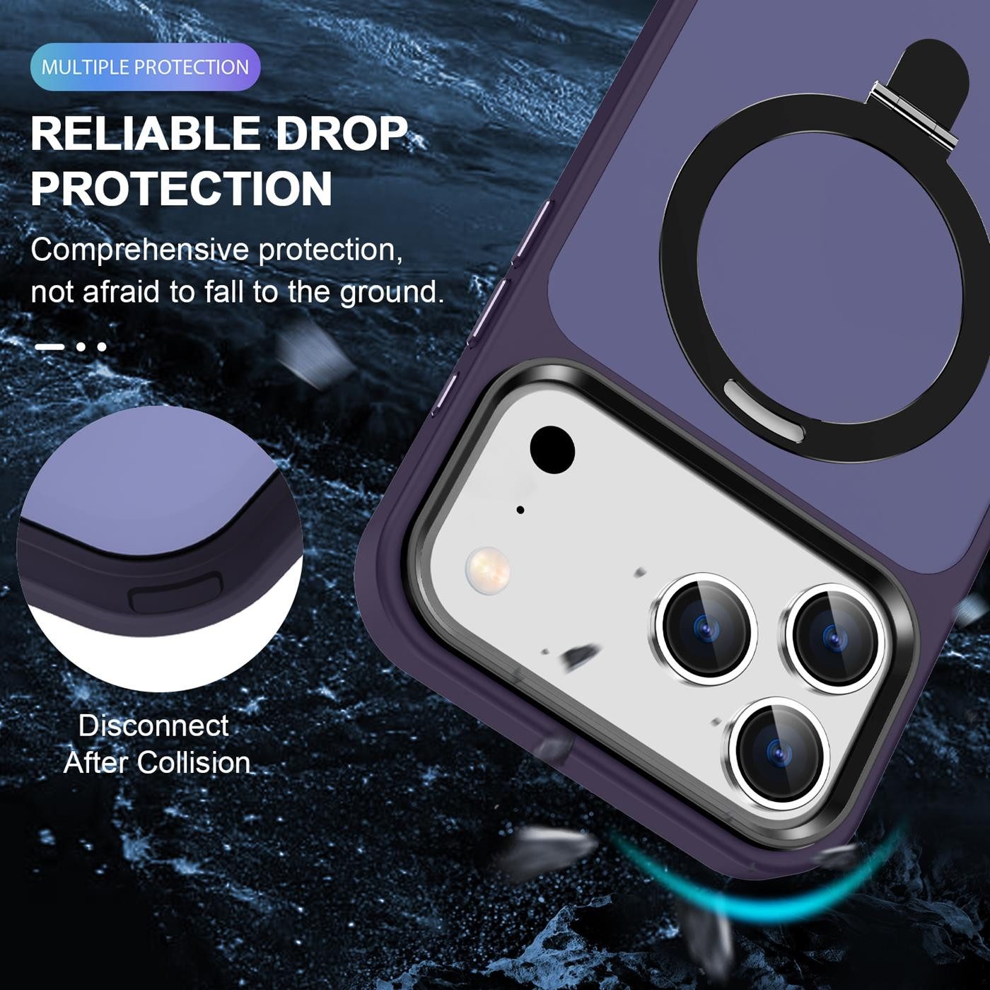 CoolGadget Handyhülle Hybrid Luxury Handy Case für iPhone 17 Pro 6,3 Zoll, Hülle Massiv Metallring aufklappbar Schutzhülle für Magsafe Zubehör – Bild 4 von 5