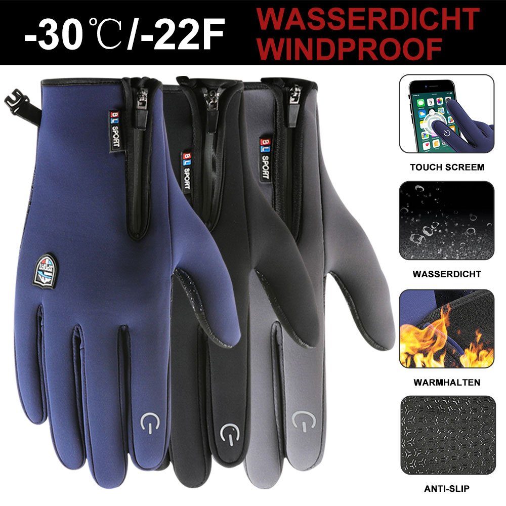 Qelus Reithandschuhe Winddichte Handschuhe Thermo Grau Handschuhe Touchscreen Skifahren