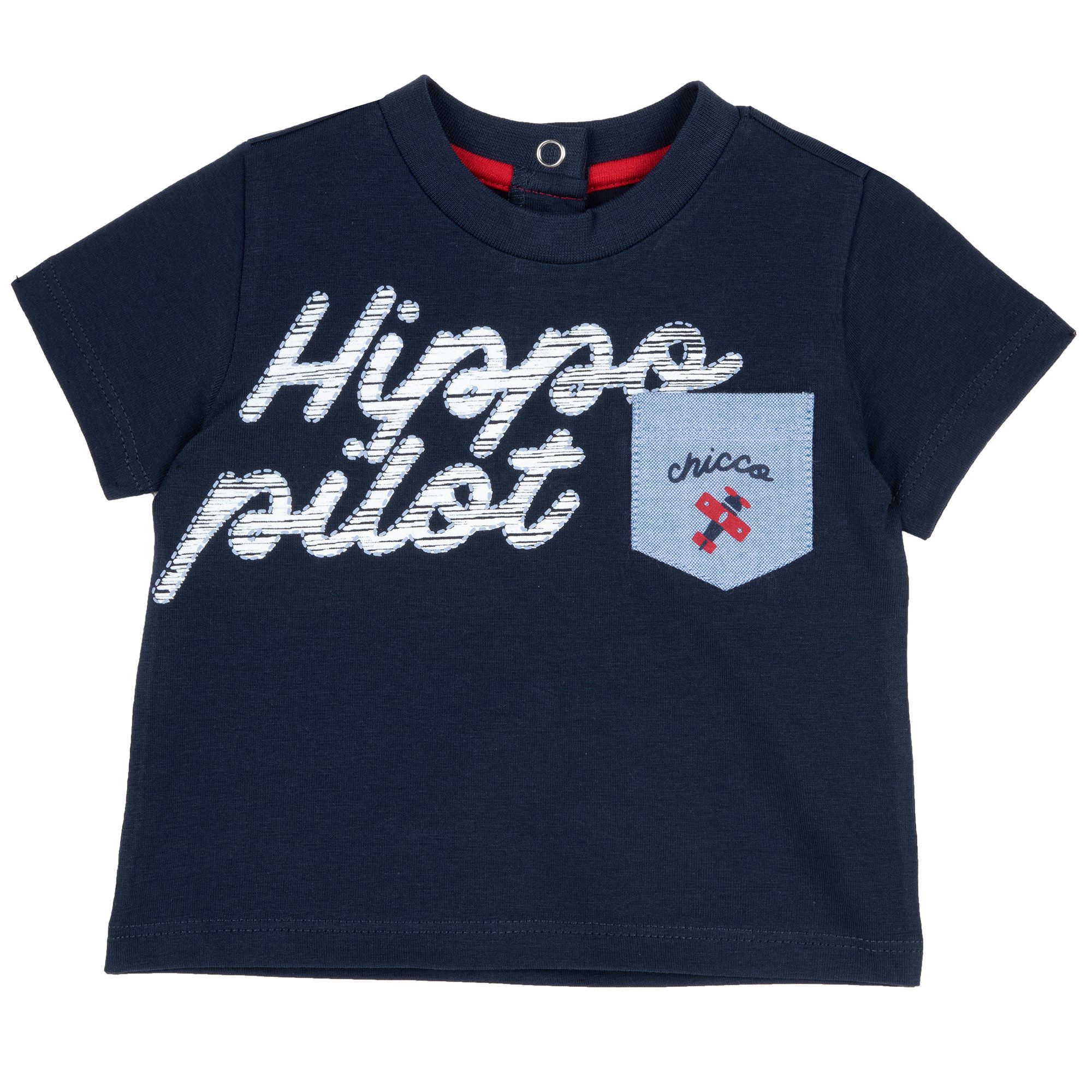 Chicco T-Shirt T-Shirt (1-tlg) Jungen T-Shirt “Hippo Pilot” – Dunkelblau mit Brusttasche