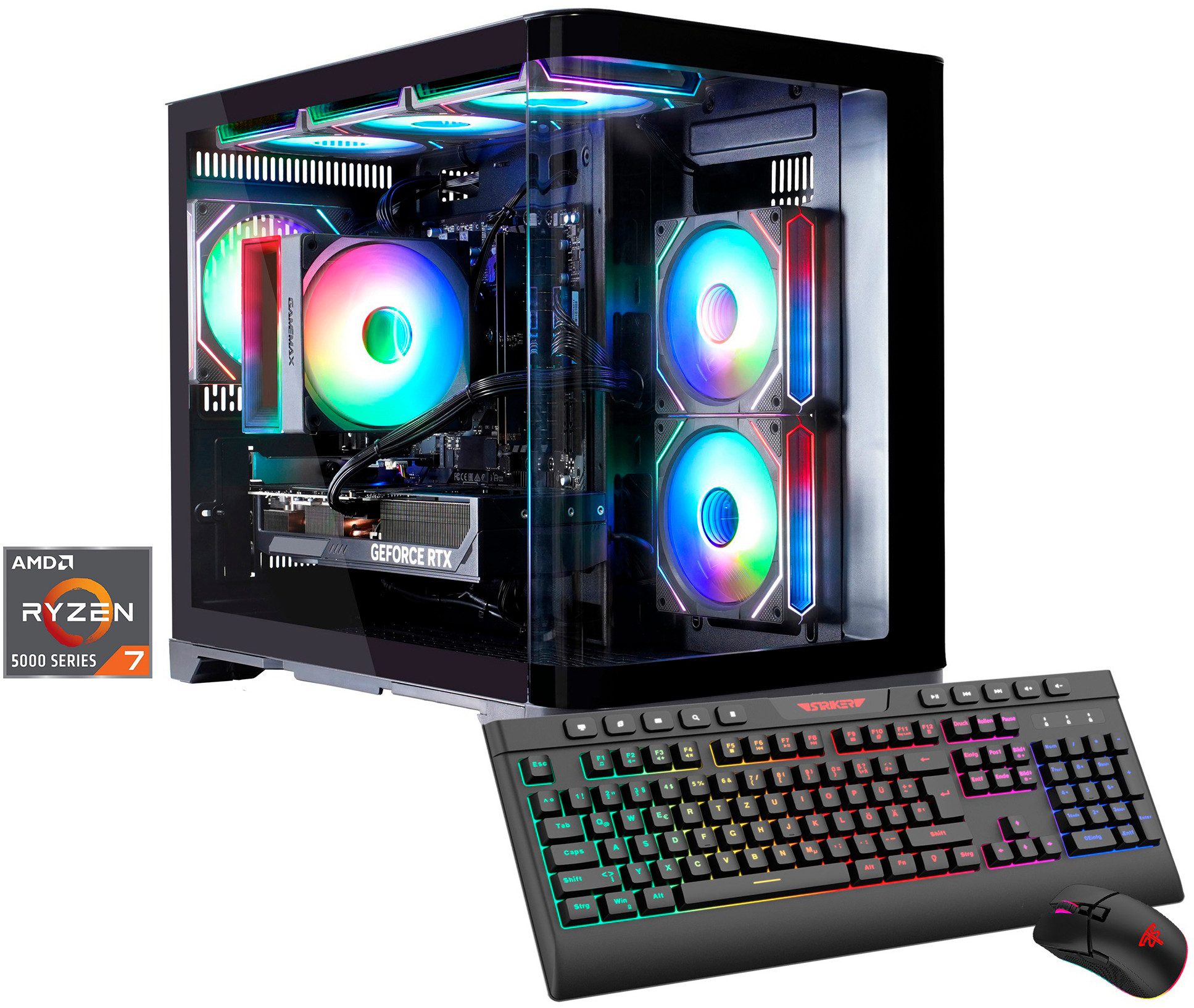GAMEMAX HYPE-M BK 8190 AMD Ryzen 7 5700X 32GB 1TB SSD RTX 5060 Gaming-PC (AMD Ryzen 7 5700X, RTX 5060, 32 GB RAM, 1000 GB SSD, Luftkühlung, Windows 11)