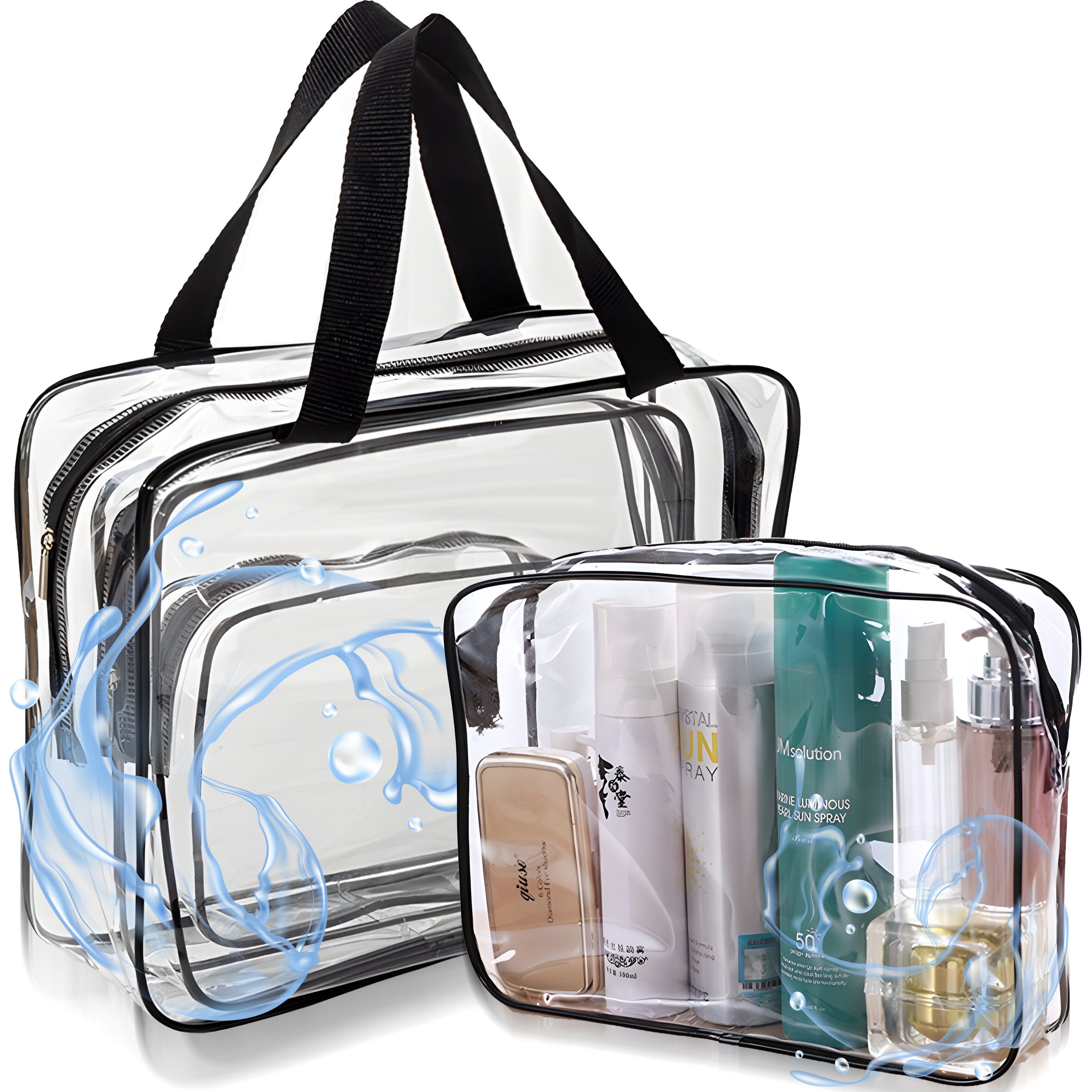 Retoo Kulturbeutel 3 Set Kosmetiktasche Wasserdichte Transparent Kulturtasche Make-Up (Set, 3 Kosmetiktaschen, Gebrauchsanweisung), 3er Set Kosmetiktasche wasserdicht