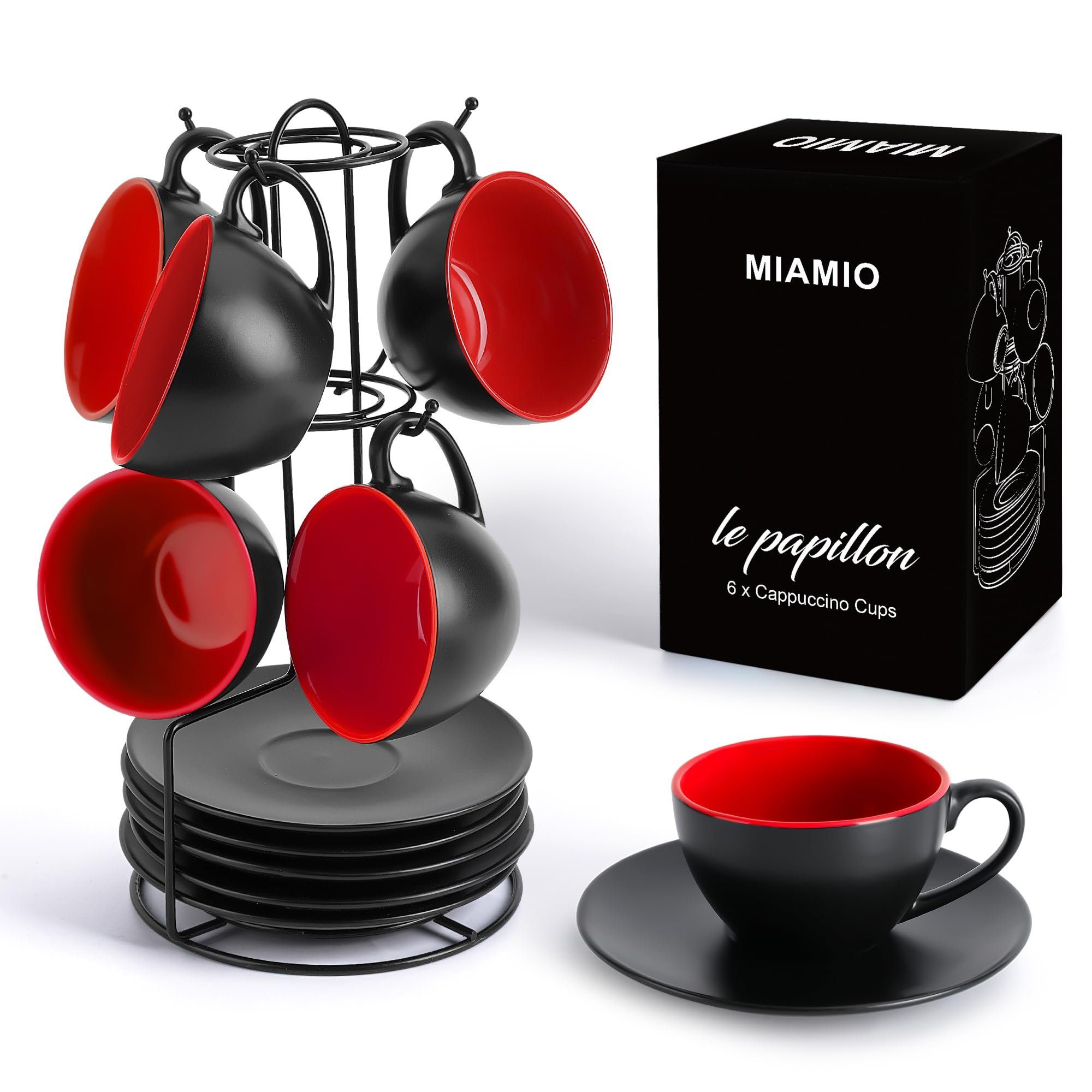 MiaMio Cappuccinotasse Cappuccinotassen Set, Cappuccino Tasse (Innen Rot)