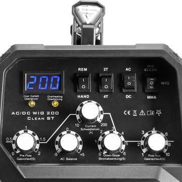 STAHLWERK Inverterschweißgerät AC/DC WIG 200 Clean ST mit Schweißnaht Reinigung, 30 - 200 A, 44-tlg.