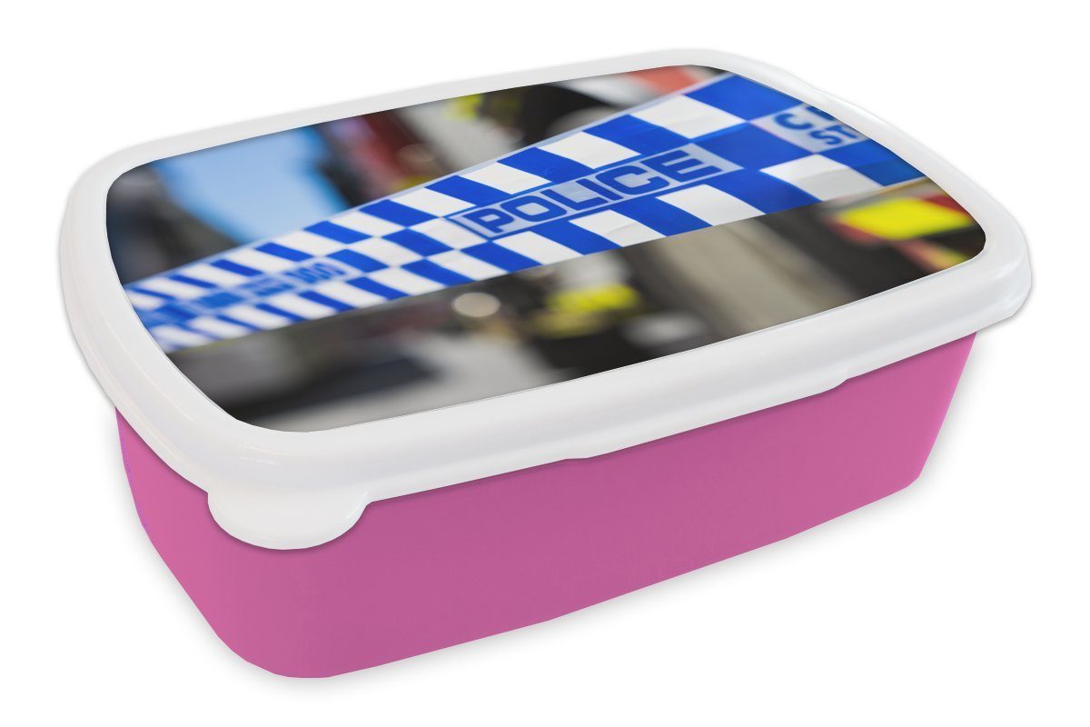 MuchoWow Lunchbox Polizei-Reifen, Kunststoff, (2-tlg), Brotbox für Erwachsene, Brotdose Kinder, Snackbox, Mädchen, Kunststoff rosa | Lunchboxen