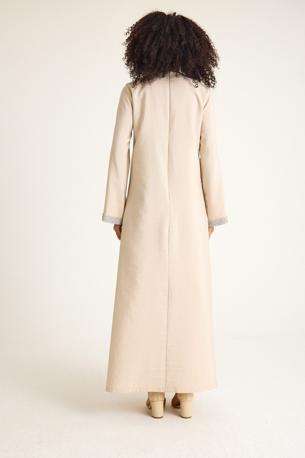 fashionshowcase Tunikakleid Damen Abaya mit Glitzerdetails in Leinenoptik Modest Fashion, glitzernde Details