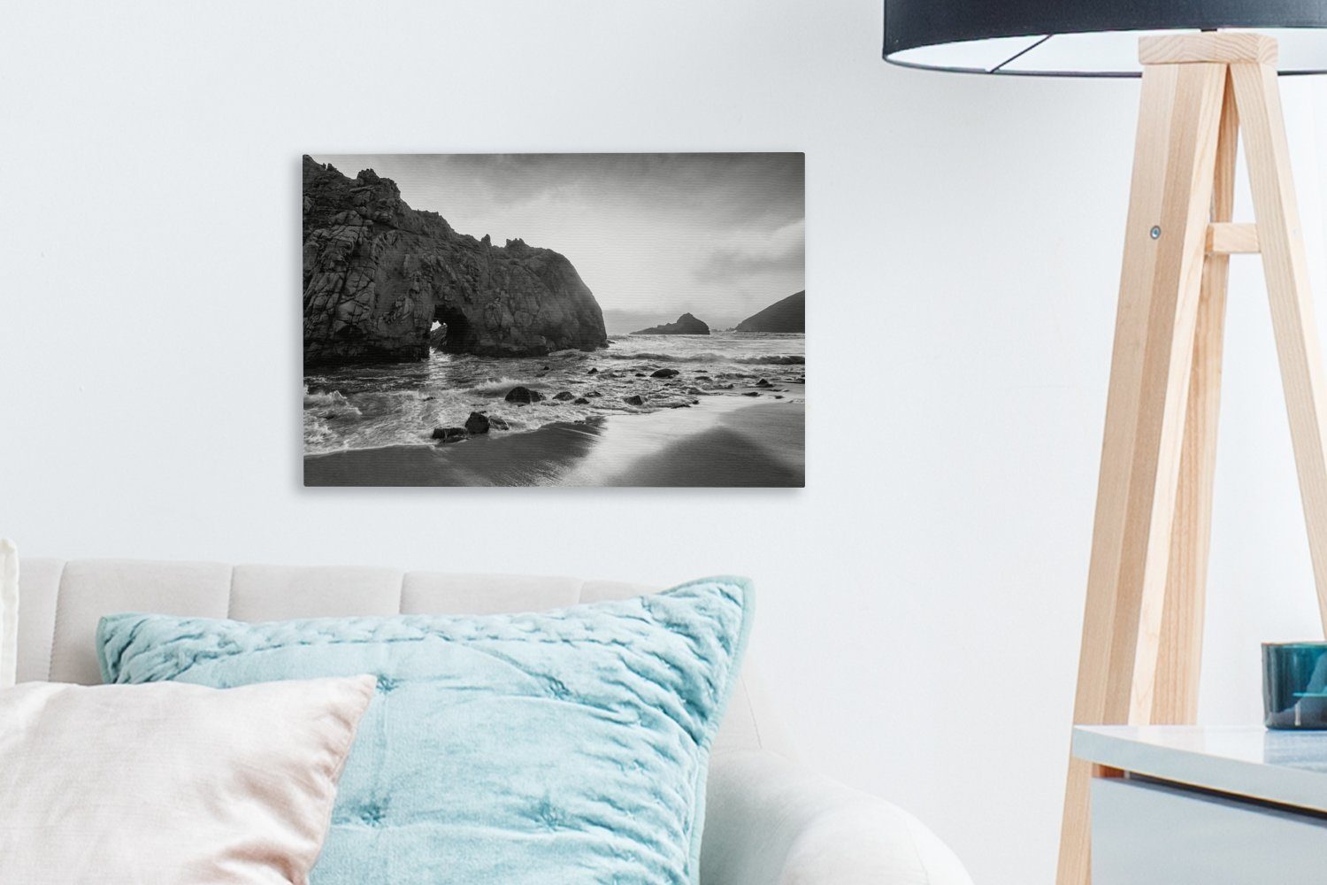 OneMillionCanvasses® Leinwandbild Wanddeko, und in 30x20 St), weiß, schwarz Sur Big cm (1 Pfeiffer am - Beach Wandbild Leinwandbilder, Amerika Aufhängefertig,