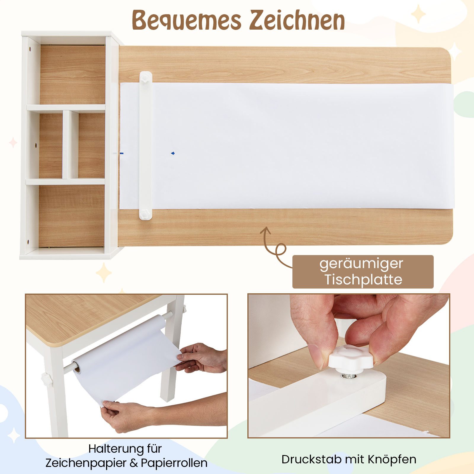 COSTWAY Kindersitzgruppe, (3-tlg), Kinderschreibtisch mit 2 Stühlen, Papier günstig online kaufen