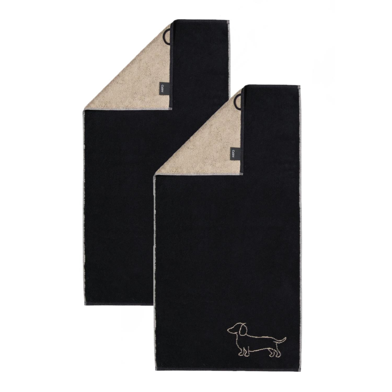 Cawö Handtuch 2 Stück Cawö We love Dogs Handtücher 6248-93 Dackel Schwarz 50x100, Walkfrottier (Spar-Set, 2-St), 100% Baumwolle