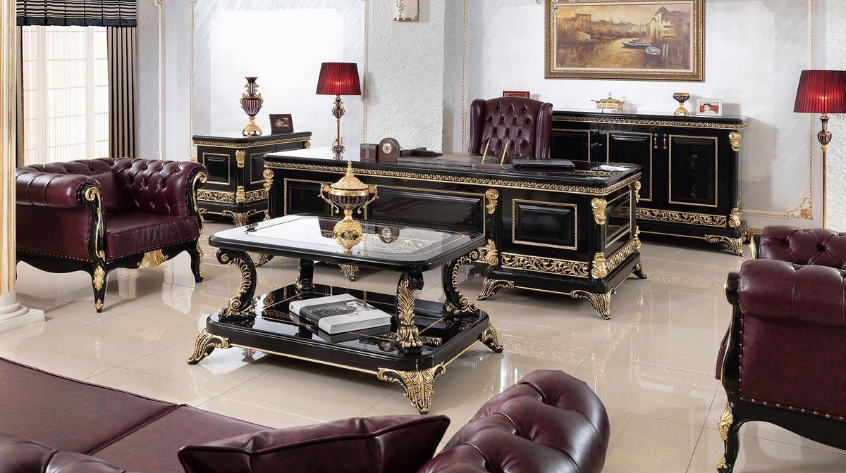 / Glasplatte Couchtisch Prunkvoller Casa im - Schwarz Barock Barockstil Gold Padrino Barock Prunkvoll Luxus Wohnzimmertisch - mit Möbel & Edel Massivholz Couchtisch -