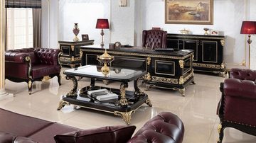 Casa Padrino Couchtisch Luxus Barock Couchtisch mit Glasplatte Schwarz / Gold - Prunkvoller Massivholz Wohnzimmertisch im Barockstil - Barock Möbel - Edel & Prunkvoll
