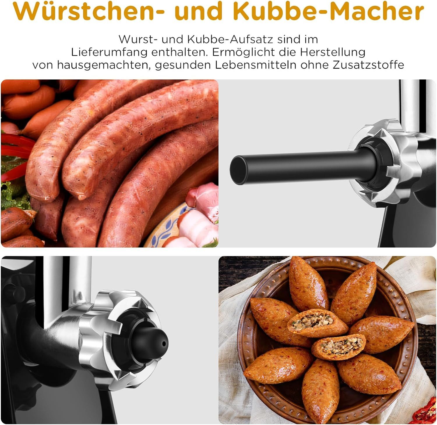 AMZCHEF Fleischwolf MGG-10OT0-SV, 3000,00 W, 120.000 Schnitte pro Minute,Mit zwei Schneidmessern,Mit drei Klingen