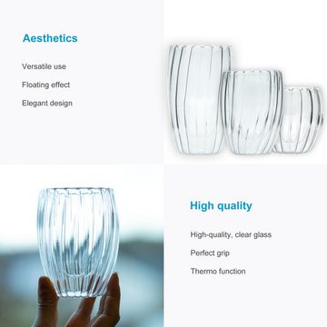 Intirilife Gläser-Set, Glas, Doppelwandiges Thermo Glas - Striped Style - 210mlTeeglas Kaffeeglas