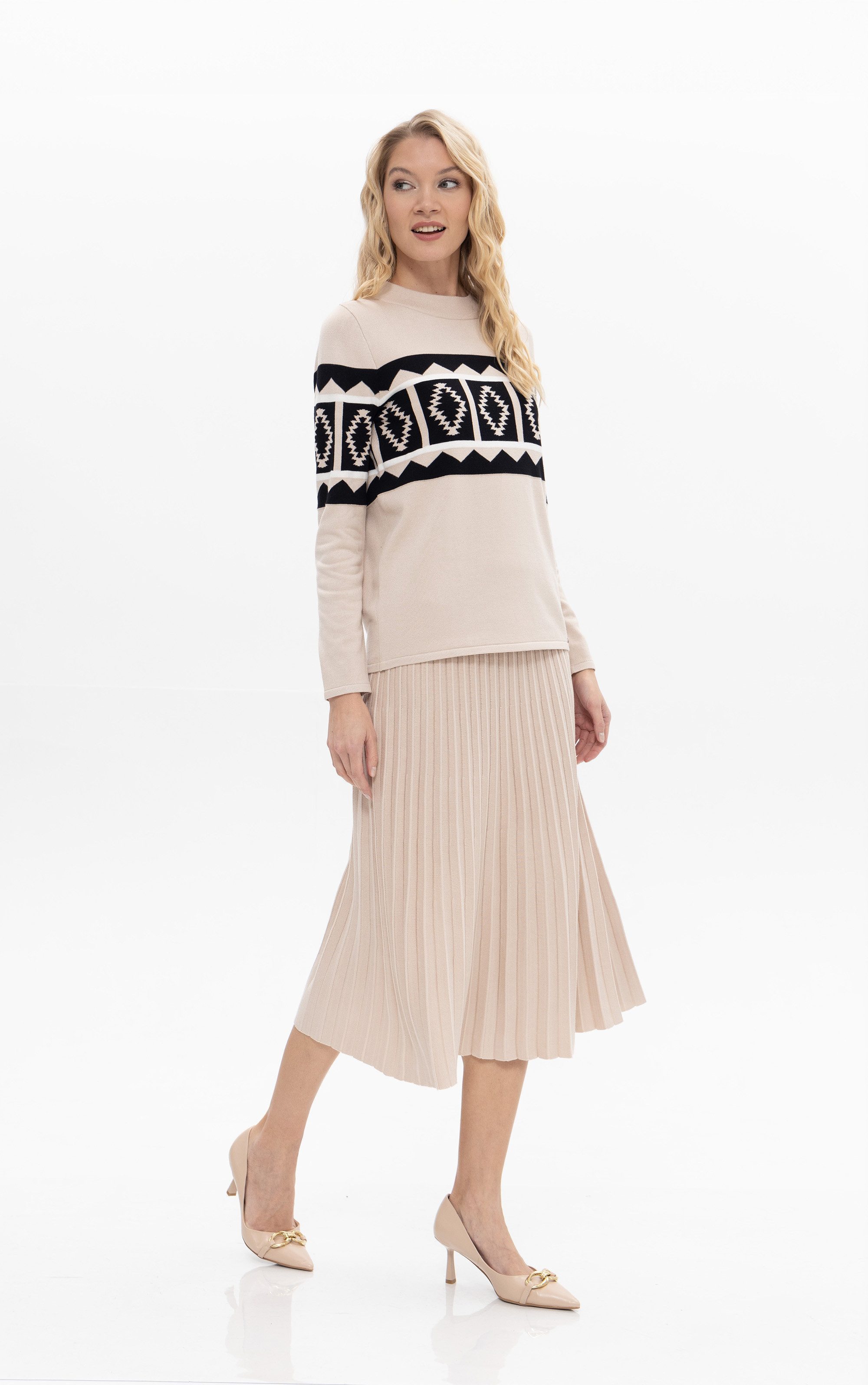 Passioni Faltenrock Midi Plisseerock Strickrock günstig online kaufen