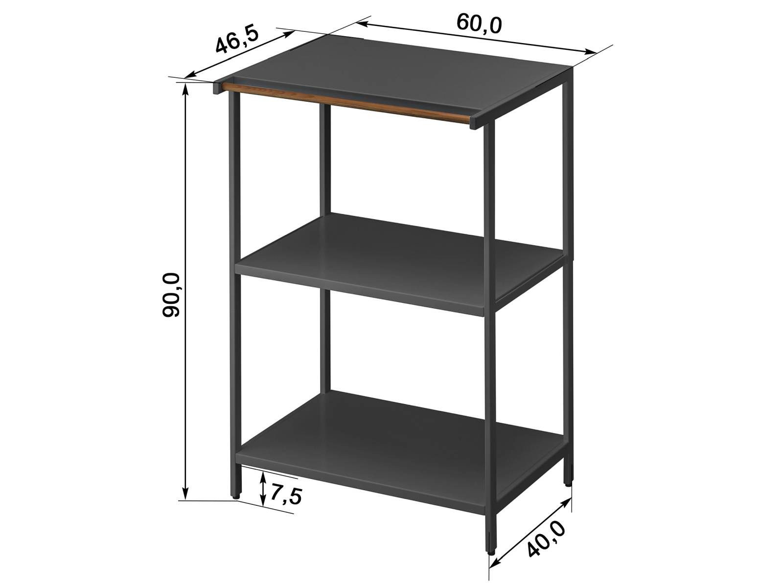 Yamazaki Küchenregal Tower Regal Küche Standregal mit 3 Ebenen Metall, platzsparend, schwarzes Metallregal, 5 Aufhängehaken, Handtuchstange