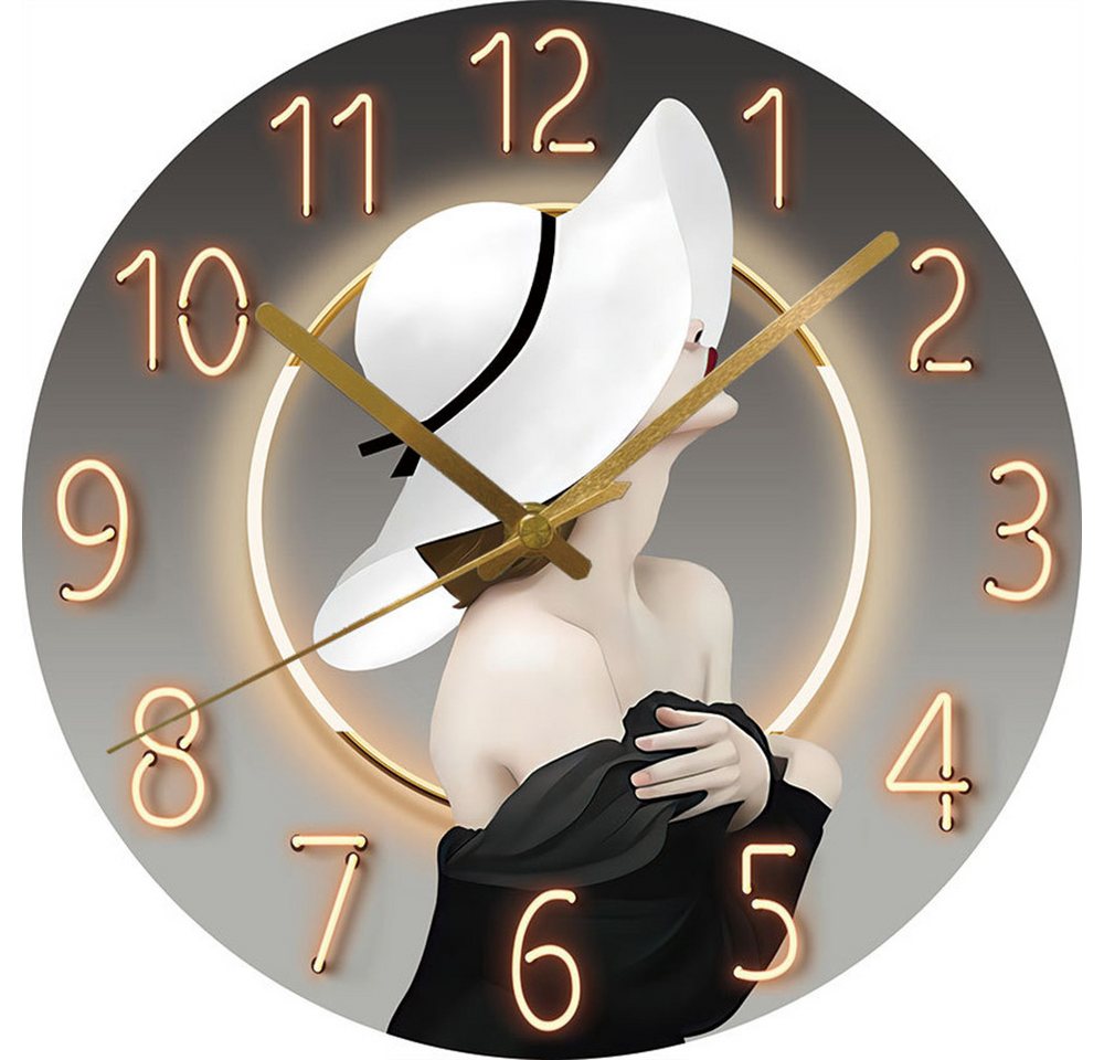 MOPUEA Wanduhr Moderne Glasuhr aus Gehärtetem Glas Elegante Uhr 12 zoll (Motiv Schwingungen im Licht Wanduhr für Wohnzimmer & Küche)
