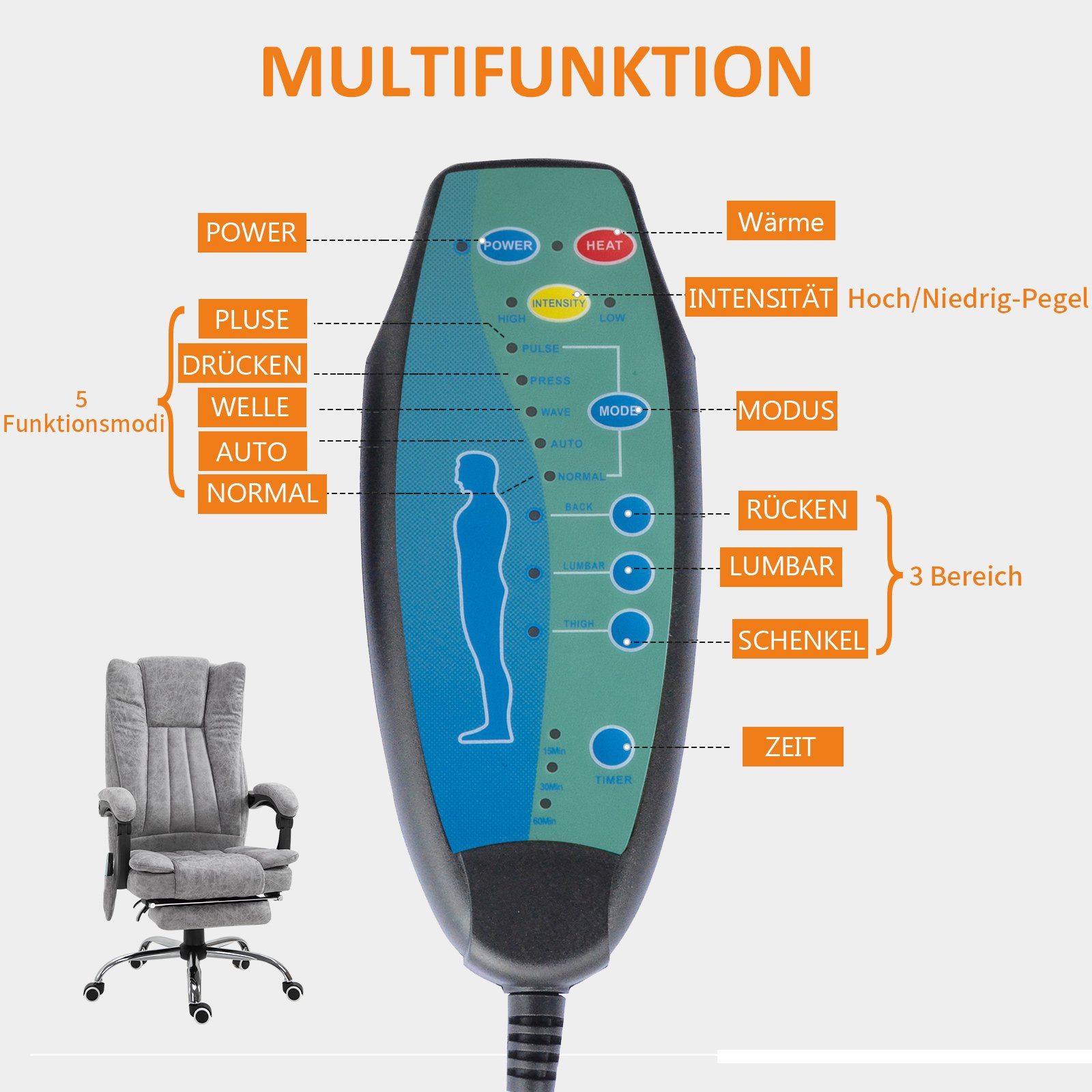 Heizfunktion Massage mit Schreibtischstuhl HOMCOM und Bürostuhl