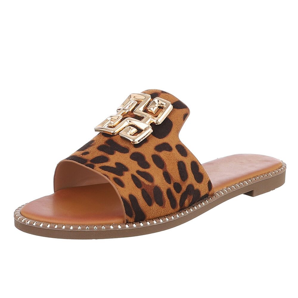 Ital-Design Elegante Damen Slippers mit luxuriöser Verzierung Pantolette (89929970) Blockabsatz Мулы in Braun