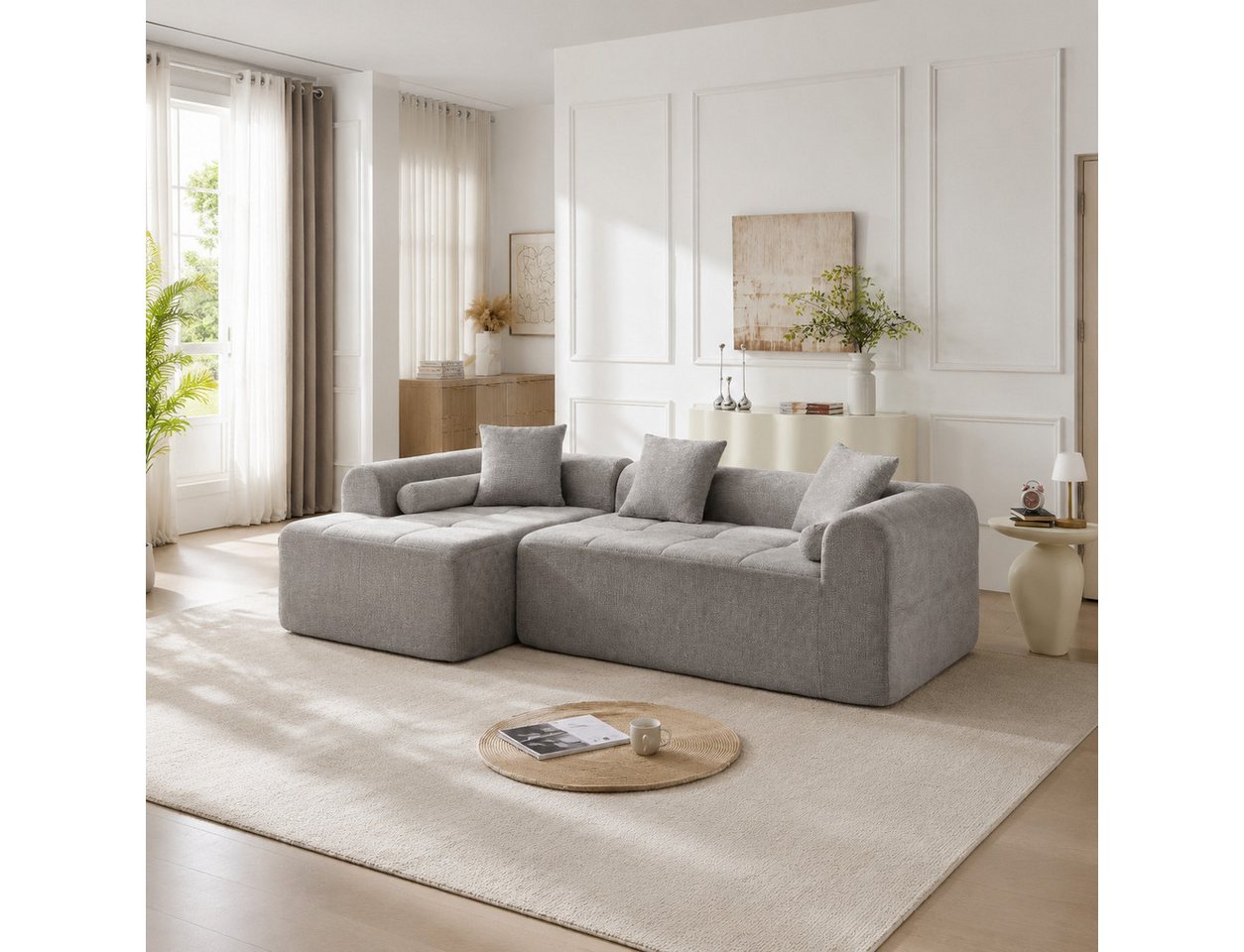 Sinaopus Ecksofa Modulares Chenille-Ecksofa mit tiefer Sitzfläche & Komfortpolsterung