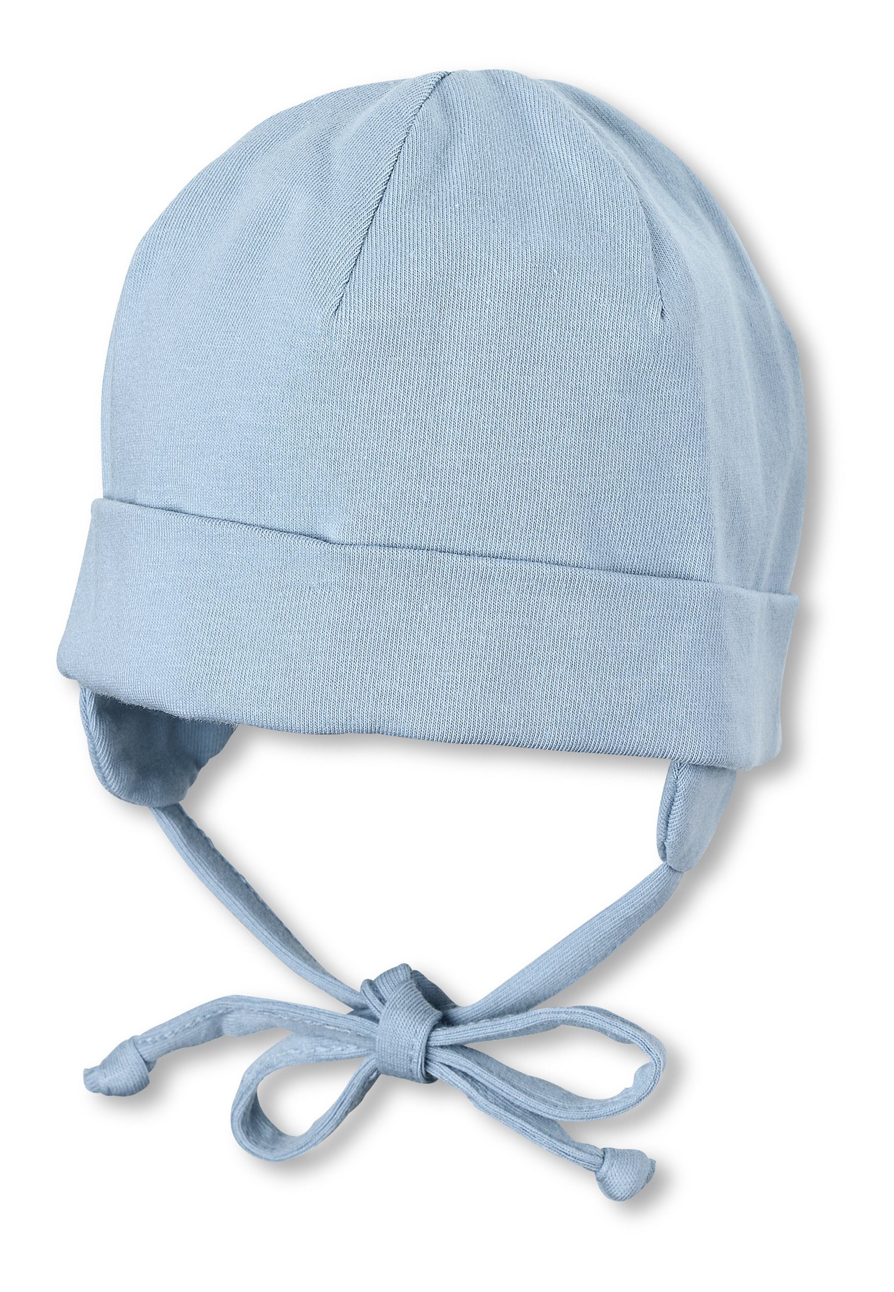 Sterntaler® Schlupfmütze OCS Beanie (1-St., Mütze Kinder mit Ringeln tragbar mit und ohne Umschlag) Babymütze aus nachhaltiger Baumwolle mit Bindeband hellblau