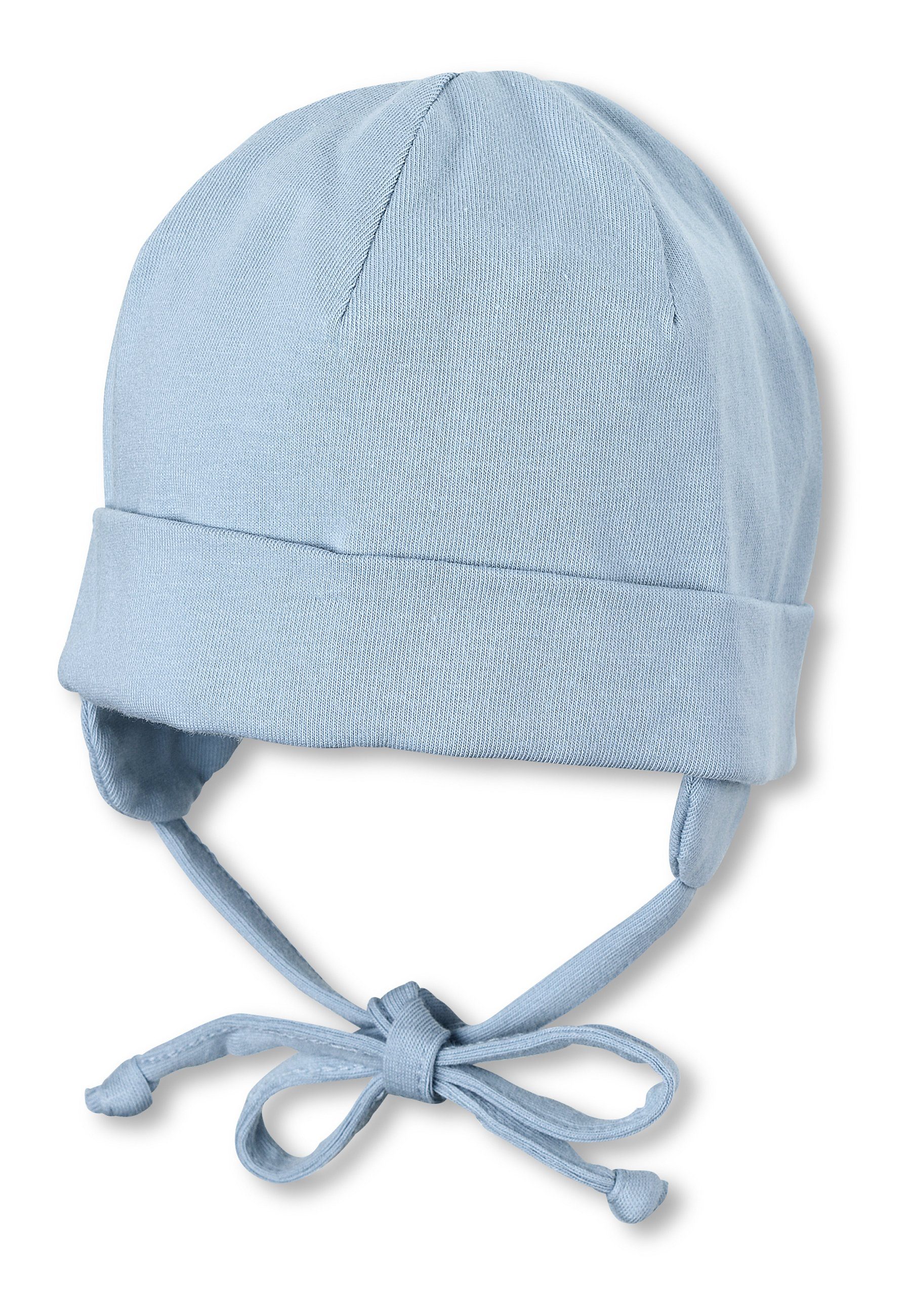 Babymütze Umschlag) Sterntaler® OCS Beanie aus Ringeln und nachhaltiger Schlupfmütze ohne mit Bindeband mit Kinder Baumwolle tragbar mit Mütze (1-St., hellblau