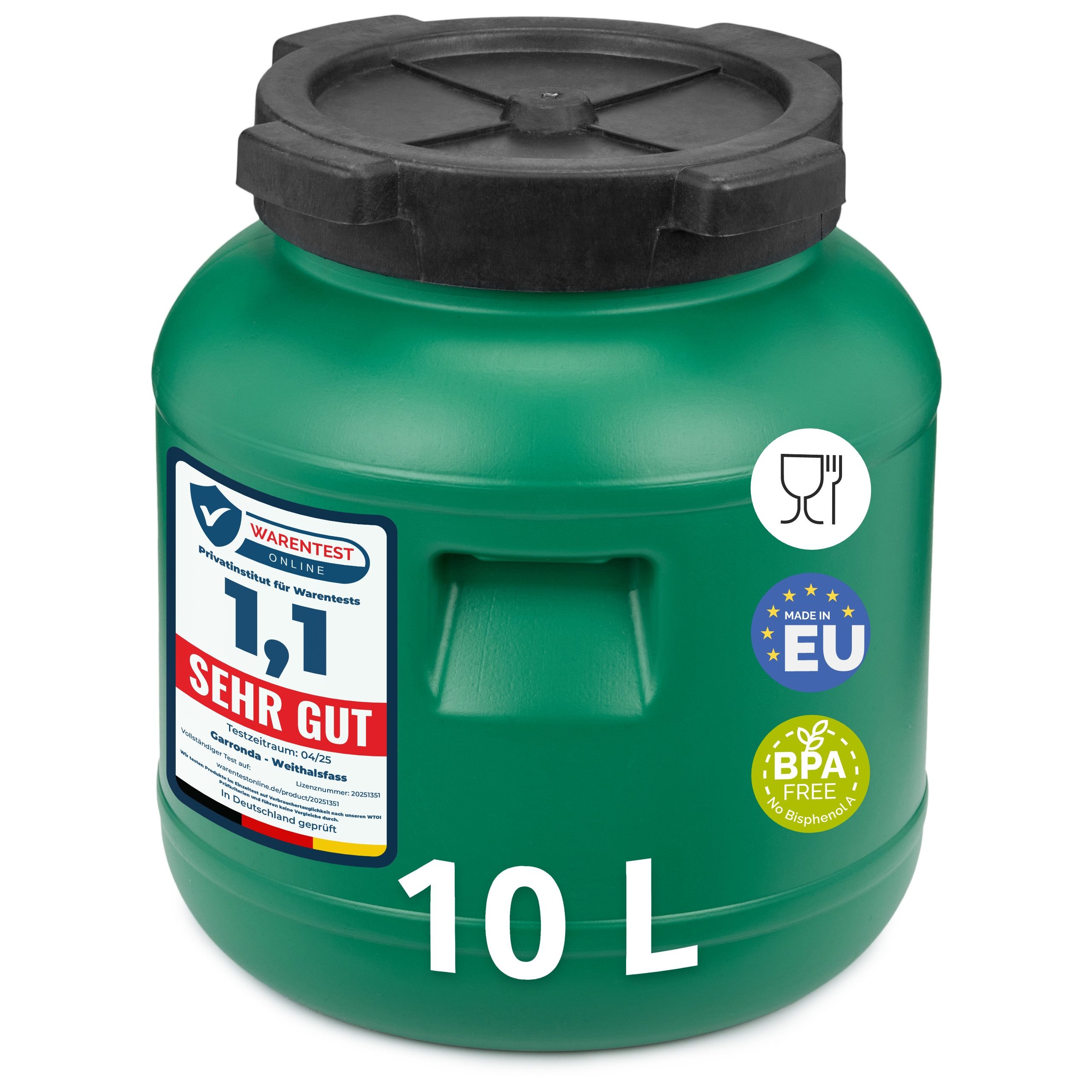Garronda Regentonne Weithalsfass 10 Liter Plastikbehälter mit Deckel GD-0142, 10 l, (1-tlg), BPA-Frei