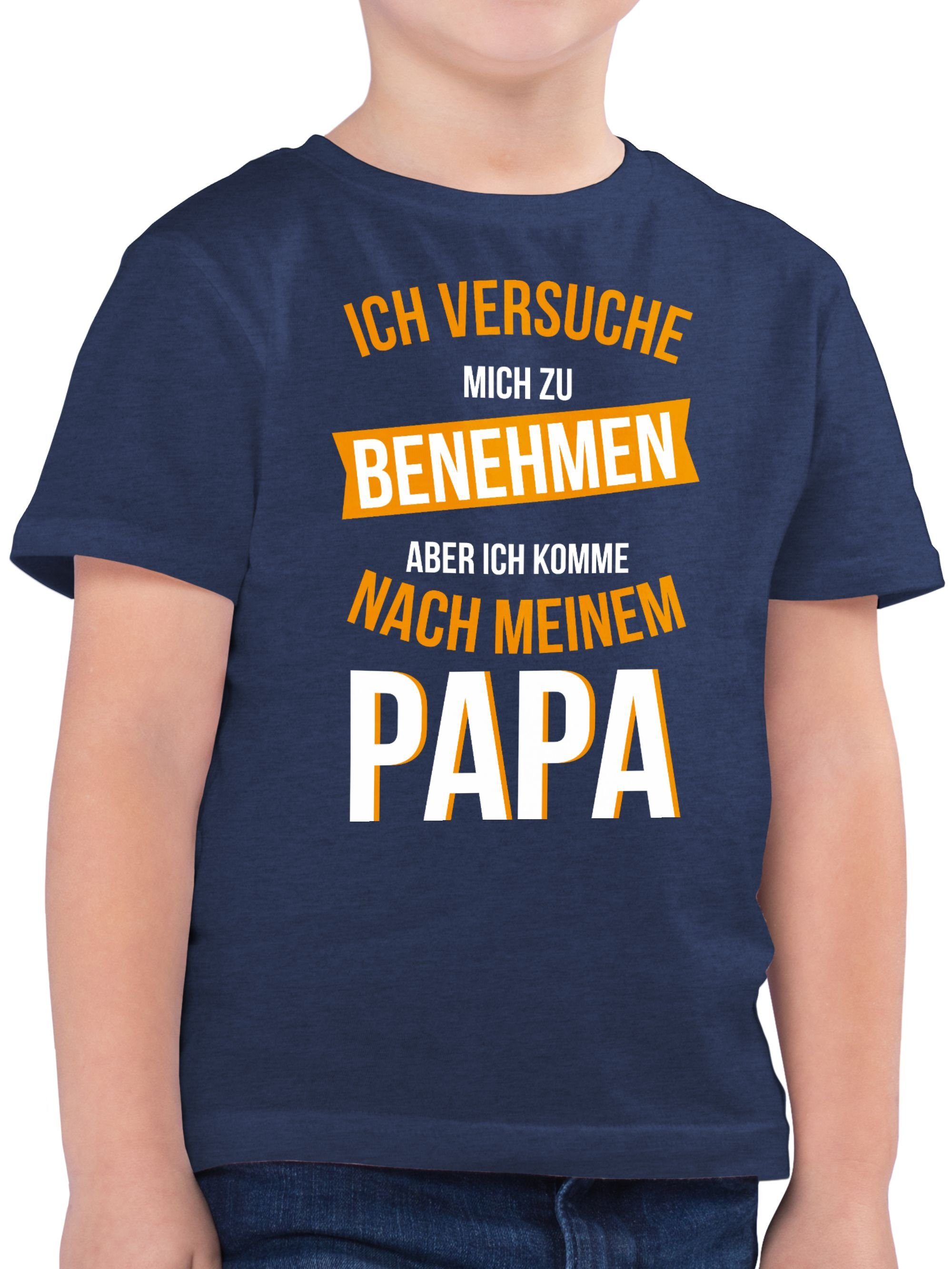 benehmen Papa Shirtracer Versuche Sprüche Statement T-Shirt komme mich nach 3 Kinder zu Dunkelblau Meliert