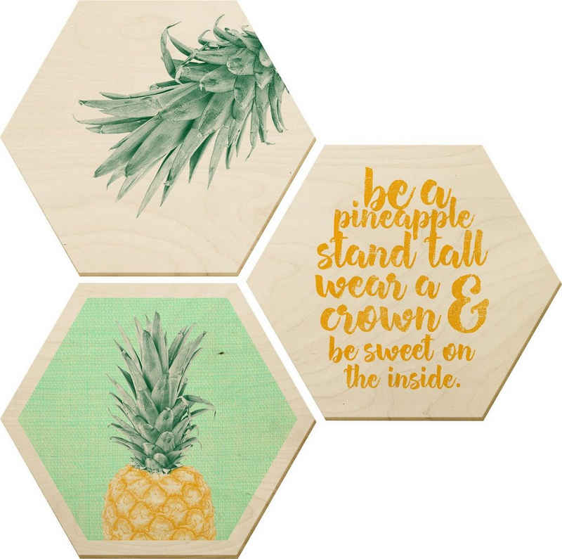 Wall-Art Holzbild Ananas, (Set), Holzposter Collage