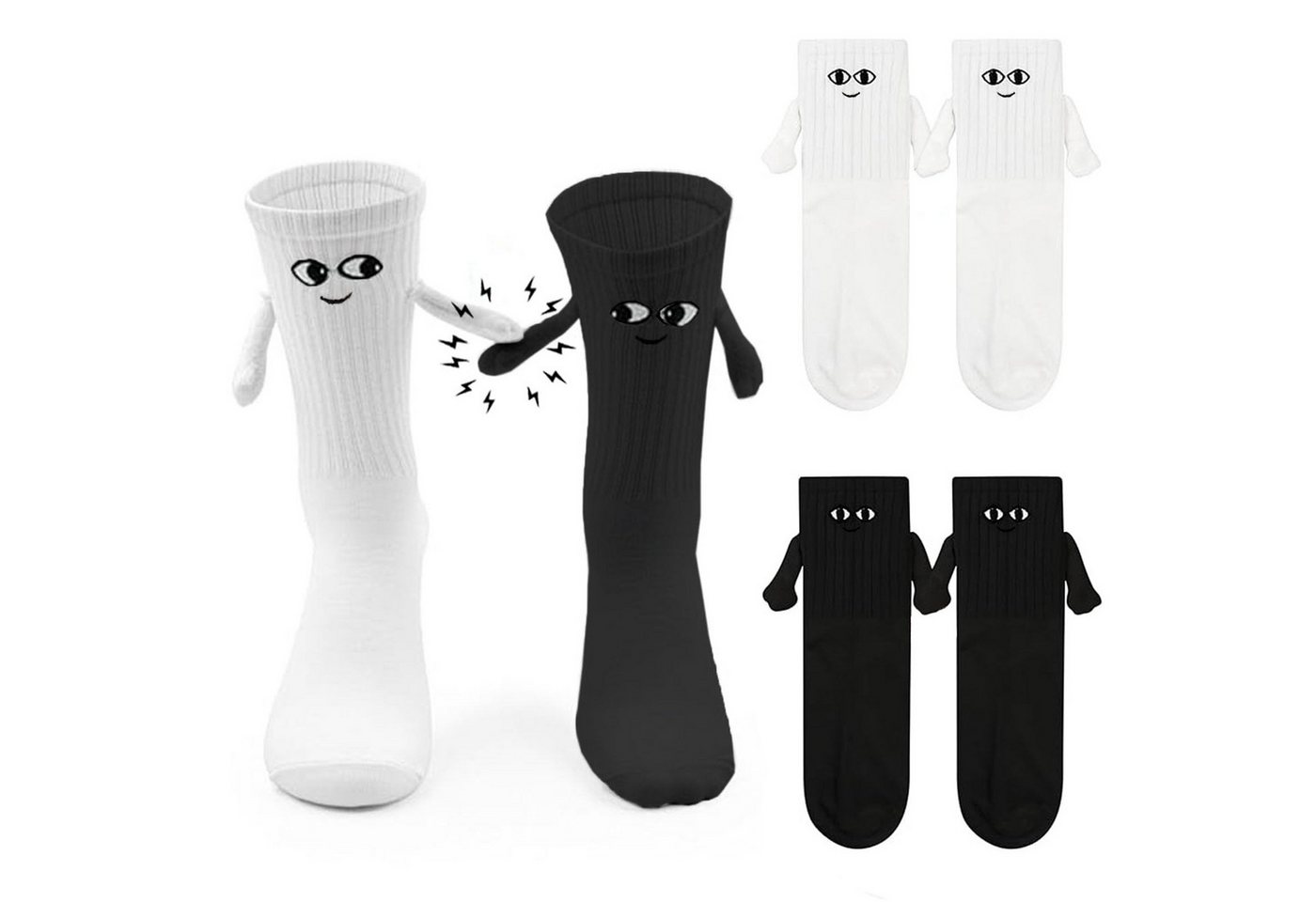FOUORTUNATE-BEE Socken Magnetische Socken Set 2 Paar mit Händen, Größe 36–43 Hand-in-Hand Socken mit Magnet – Geschenk für Paare & Freunde