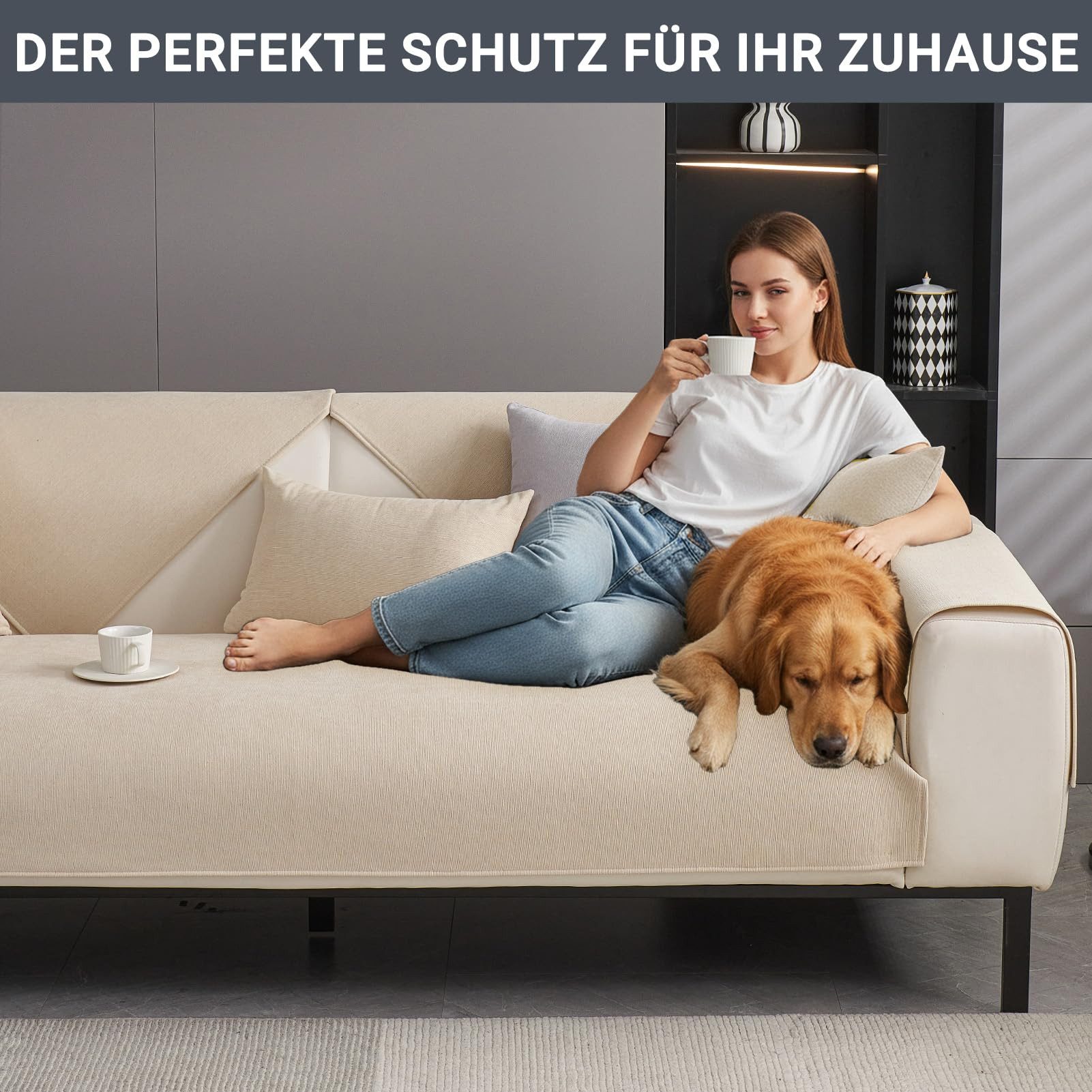 Agger Sofaschoner Sofa Überzug Weiche Chenille Sofabezug Hund Katze Sofaschoner, Anti Rutsch Vintage Couch Überzug für 1 2 3 4 Sitzer Sofa