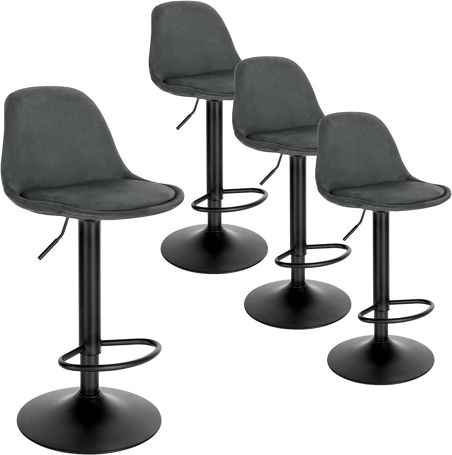 EUGAD Barhocker (4 St), ergonomischer Drehhocker mit Rückenlehne, Samtbezug