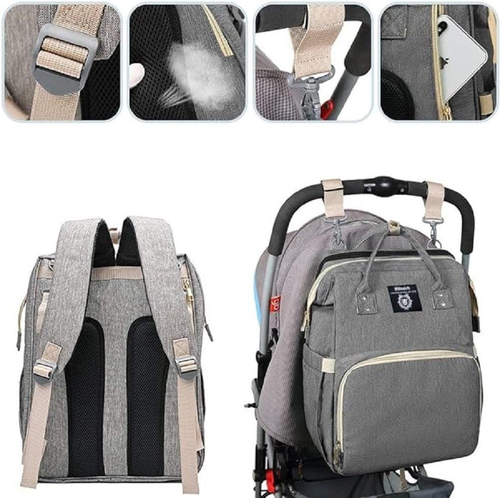 Vivitar Wickeltasche mit Tragbarem Reisebett, Große Kapazität und Isolierten Fächern (Isolierte Fächer, Ergonomisch und Robust, 4-in-1 multifunktionale Wickeltasche, Große Kapazität, Viele Fächer mit Isolierter Flaschentasche, 3-tlg), Langlebiger, Wasserabweisender Babyrucksack für Mama und Papa