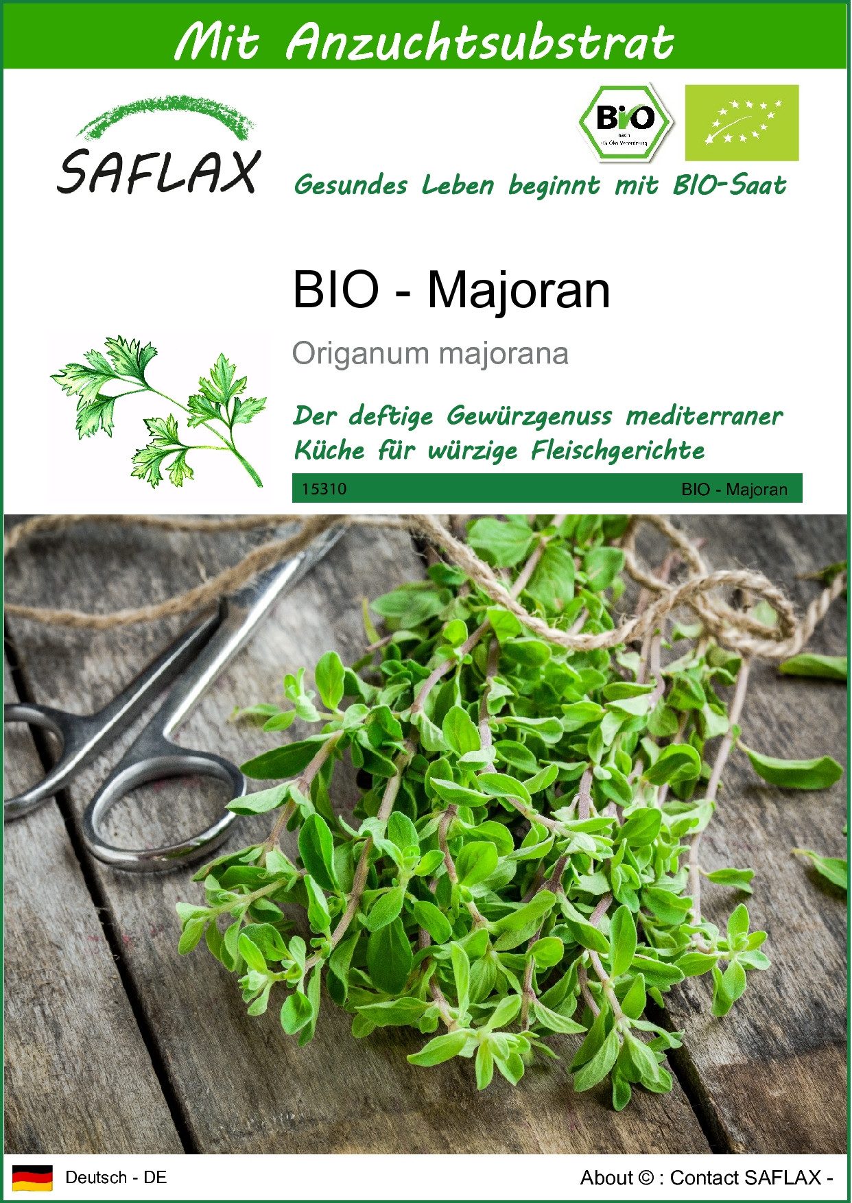 Kräutersamen SAFLAX - Samen und Substrat - BIO - Majoran