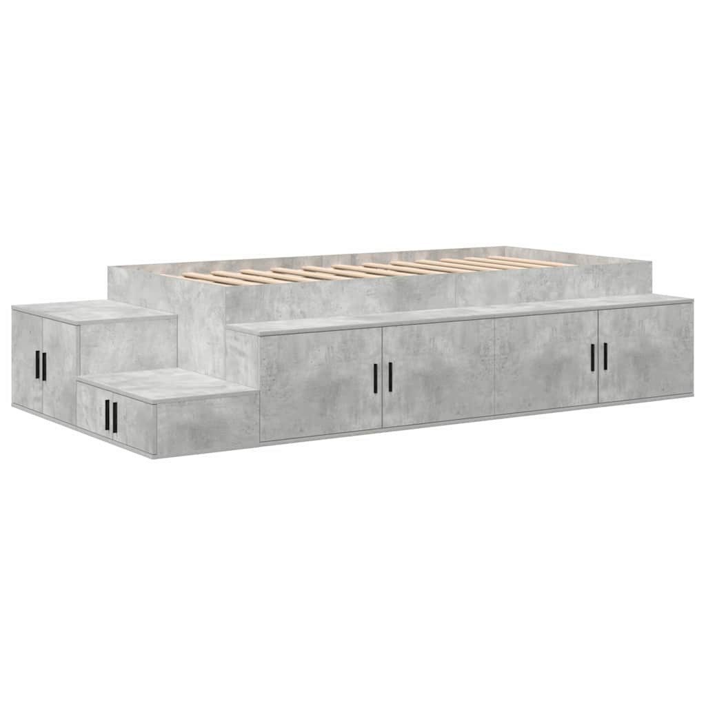 furnicato Stauraumbett Stauraumbettgestell 234x103x53,5 cm Beton Grau (1-tlg), Integrierte Regale und Scharniertüren für dein Einzelbett-Gestell
