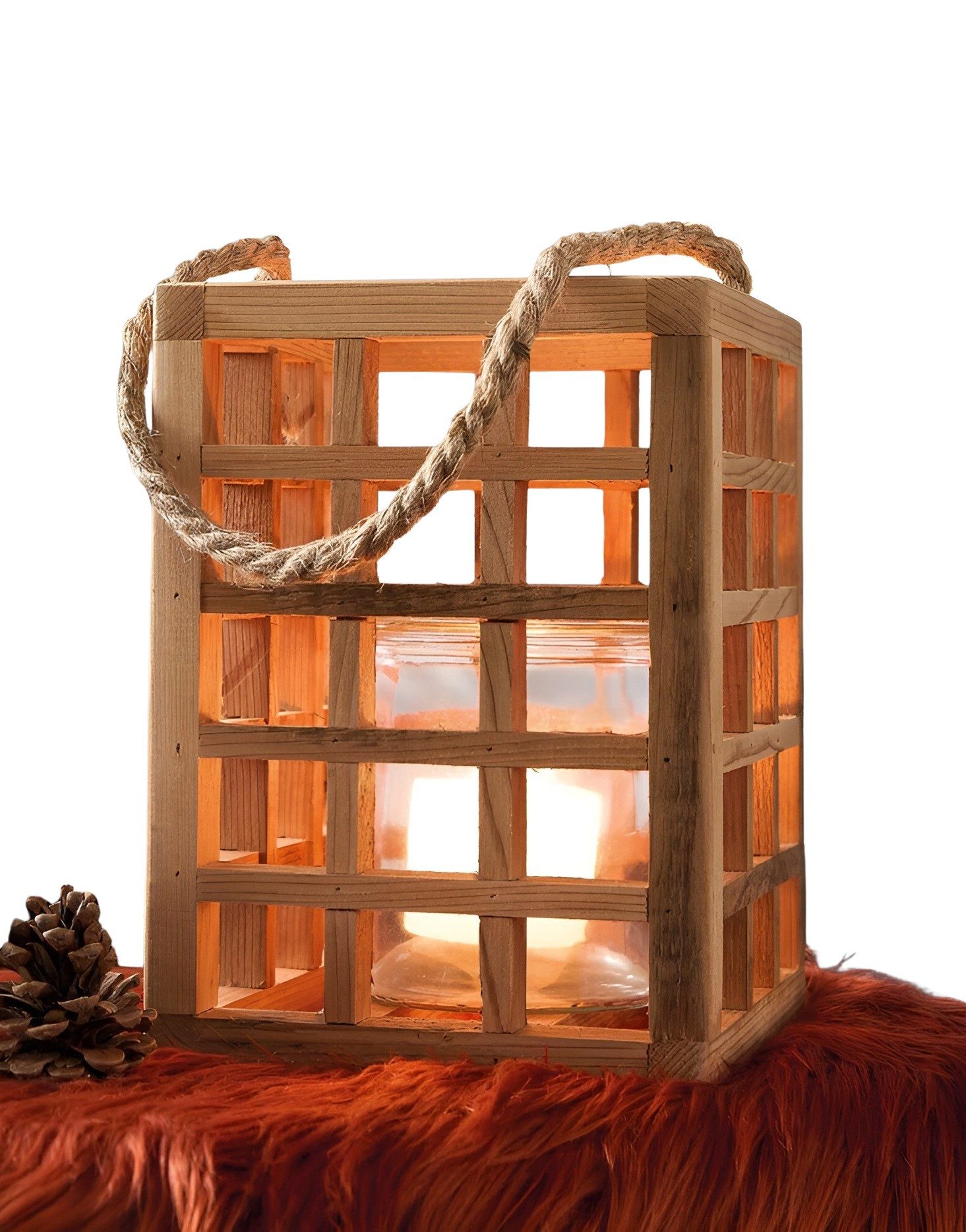 Dekoleidenschaft Windlicht "Wood" aus recyceltem Holz & Glas, 24 cm hoch, Laterne, Hängewindlicht, Holzwindlicht mit Glaseinsatz, Windlichtglas
