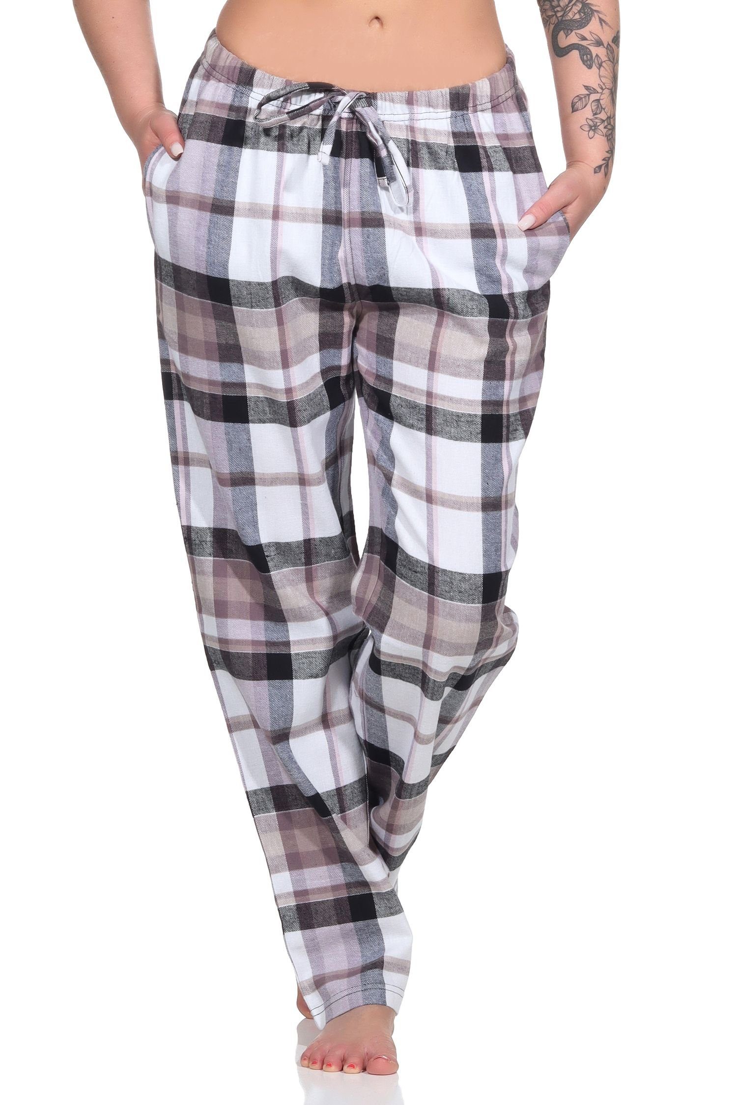 Normann Pyjama Damen Flanell Pyjama Hose, karierte Schlafanzug Hose lang marine | Pyjamas