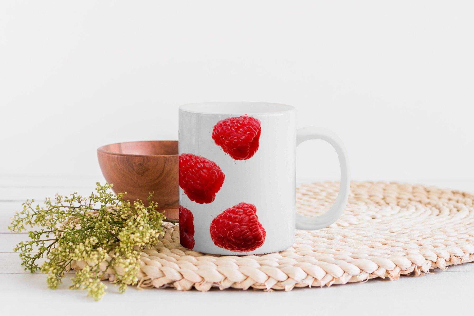 MuchoWow Tasse Obst - Himbeere Becher, - Kaffeetassen, Weiß, Keramik, Teetasse, Teetasse, Geschenk