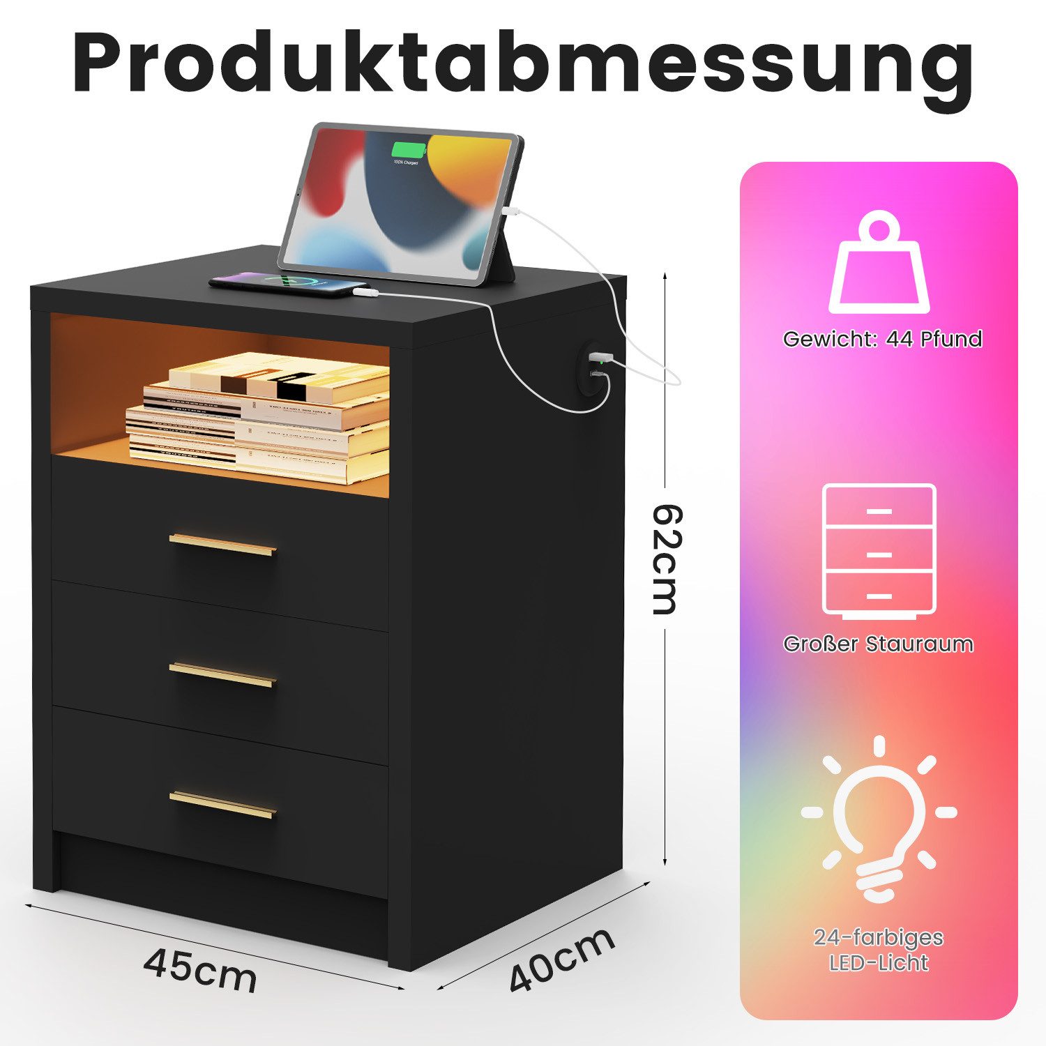 WILGOON Nachttisch RGB Nachtschrank mit 20 günstig online kaufen