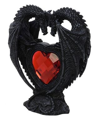 MystiCalls Dekofigur Darchenpaar mit rotem Herz Drachenliebe Fantasy Gothic Drache (1 St), Mit rotem Kristall in Herz Form